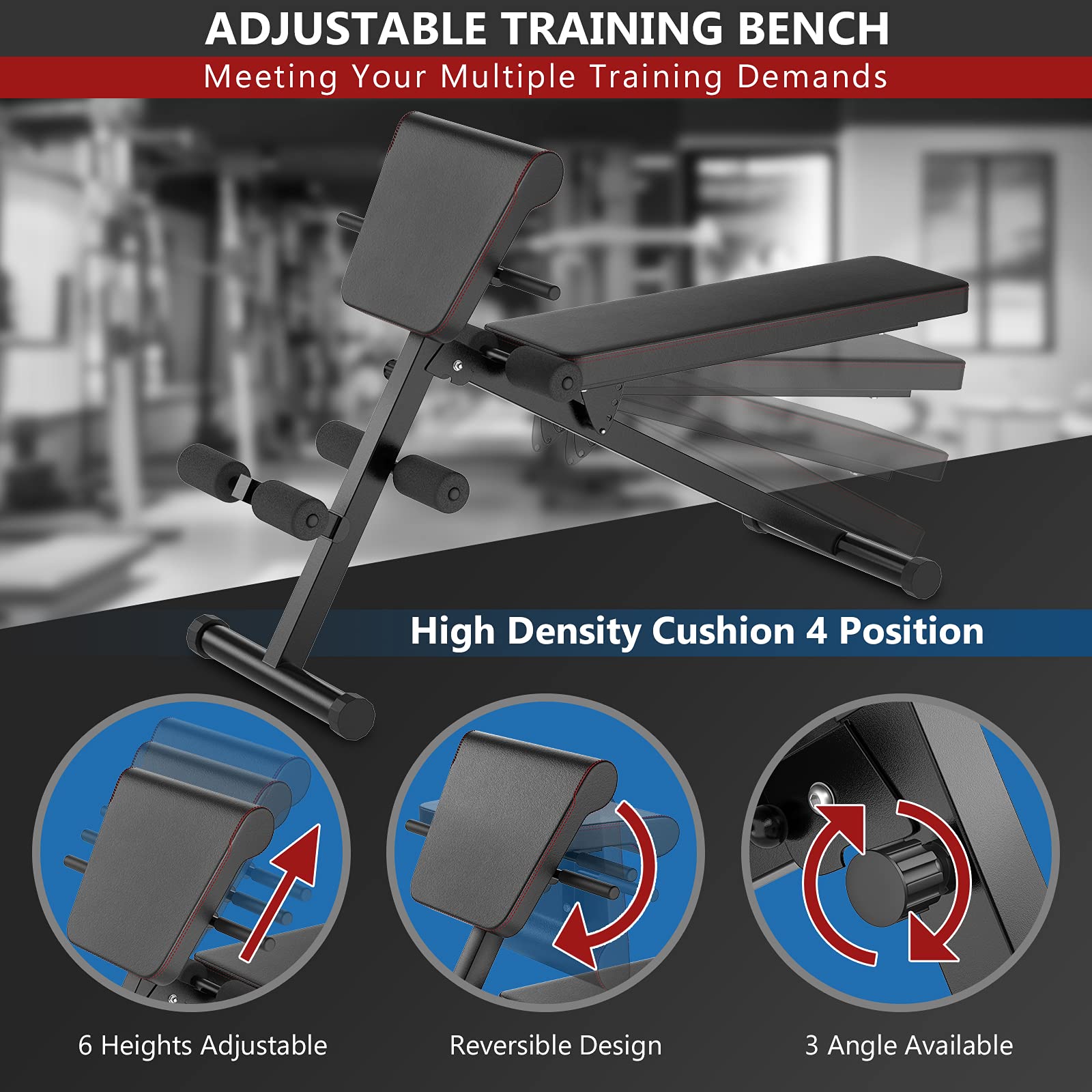 Goplus Adjustable Weight Bench - Foldable Multi-Functional Exercise Bench for Strength Training, Core Workouts, Leg Exercises, Sit Ups & Push Ups - Perfect for Home Gym & Personal Fitness Training (Black)