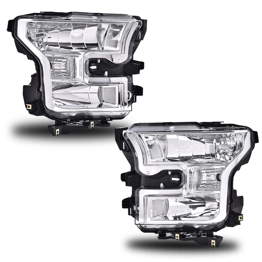 PIT66 Replacement Headlights for 2015-2017 Ford F-150 - Left & Right Pair Headlamp Assembly with Clear Lens, Chrome Housing & Clear Reflector | Perfect for Night Driving & Off-Road Adventures