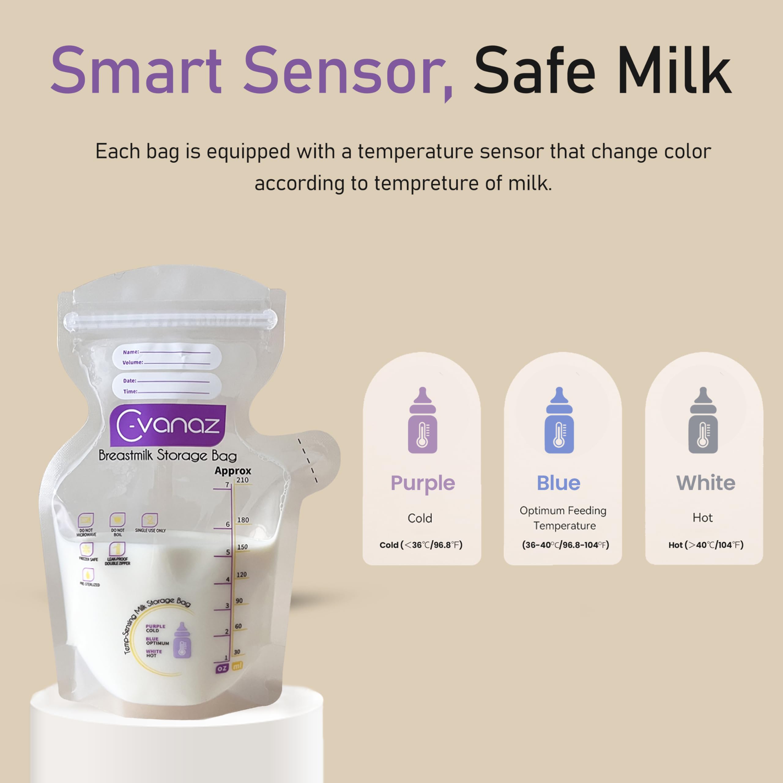 120 Count Breastmilk Storage Bags - 7Oz/210ml Leakproof Freezer Bags with Temperature Indicator | Self-Standing, Pre-Sterilized & Extra Thick for Easy Pouring | Ideal for Nursing Moms, Travel & Long-Term Milk Storage