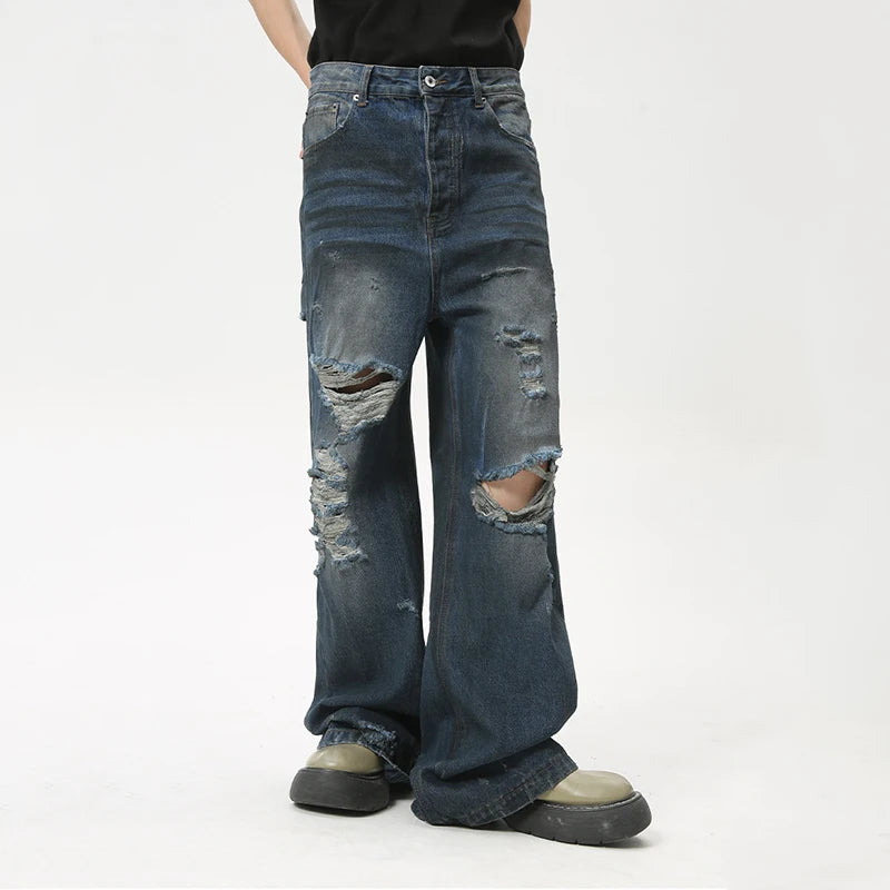 American Style Loose Fit Men's Denim Jeans - Casual Straight Leg Distressed Zipper Pants for Men | Trendy Summer Fashion (9C6087) | Perfect for Streetwear, Daily Wear & Casual Outings