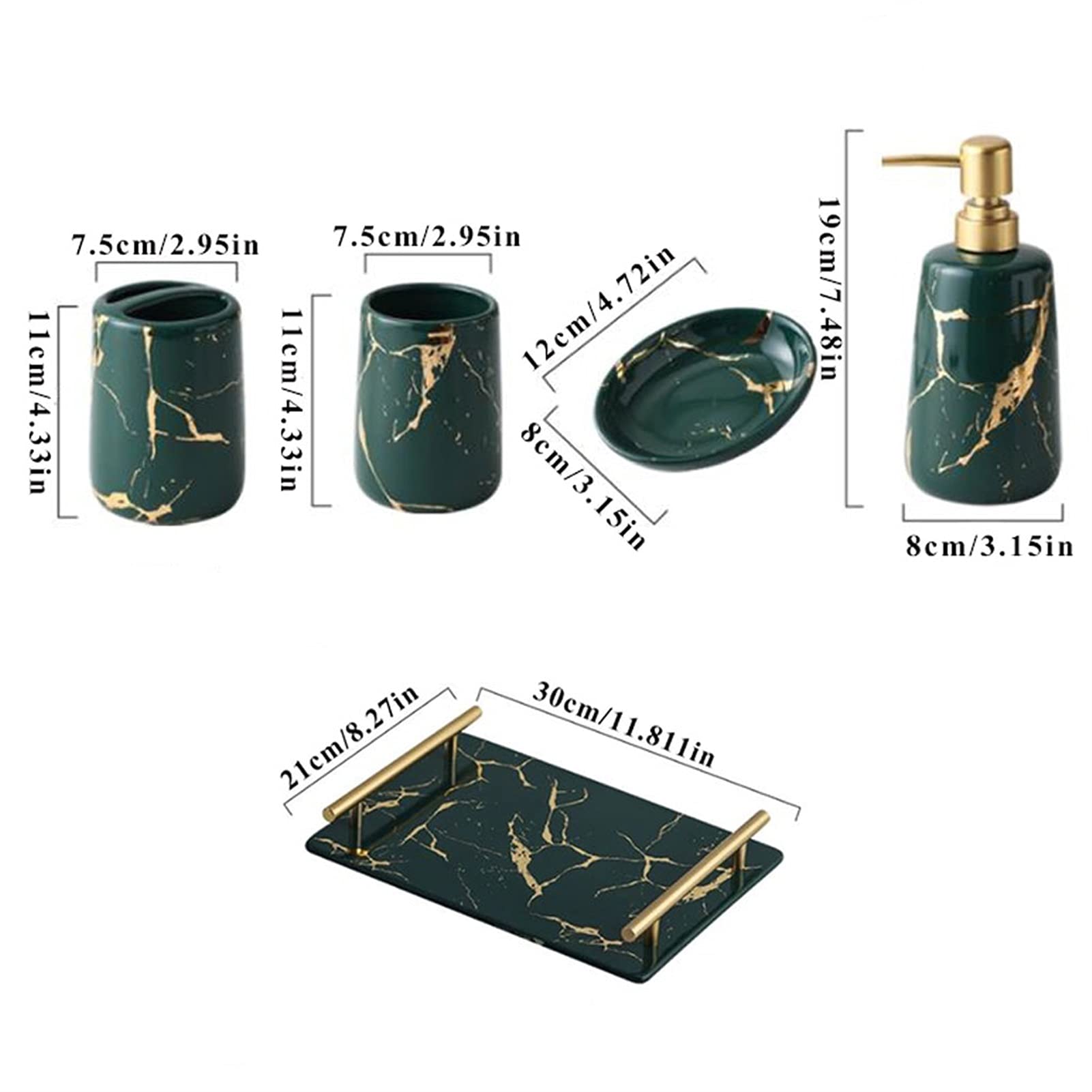 Premium Ceramic Refillable Liquid Hand Soap Dispenser Set - 6 Piece Bathroom Accessories Kit with Soap Dispenser, Toothbrush Cup, Tumbler, Soap Dish & Tray | Elegant Hotel-Style Decor for Home, Guest Bath & Spa Retreat