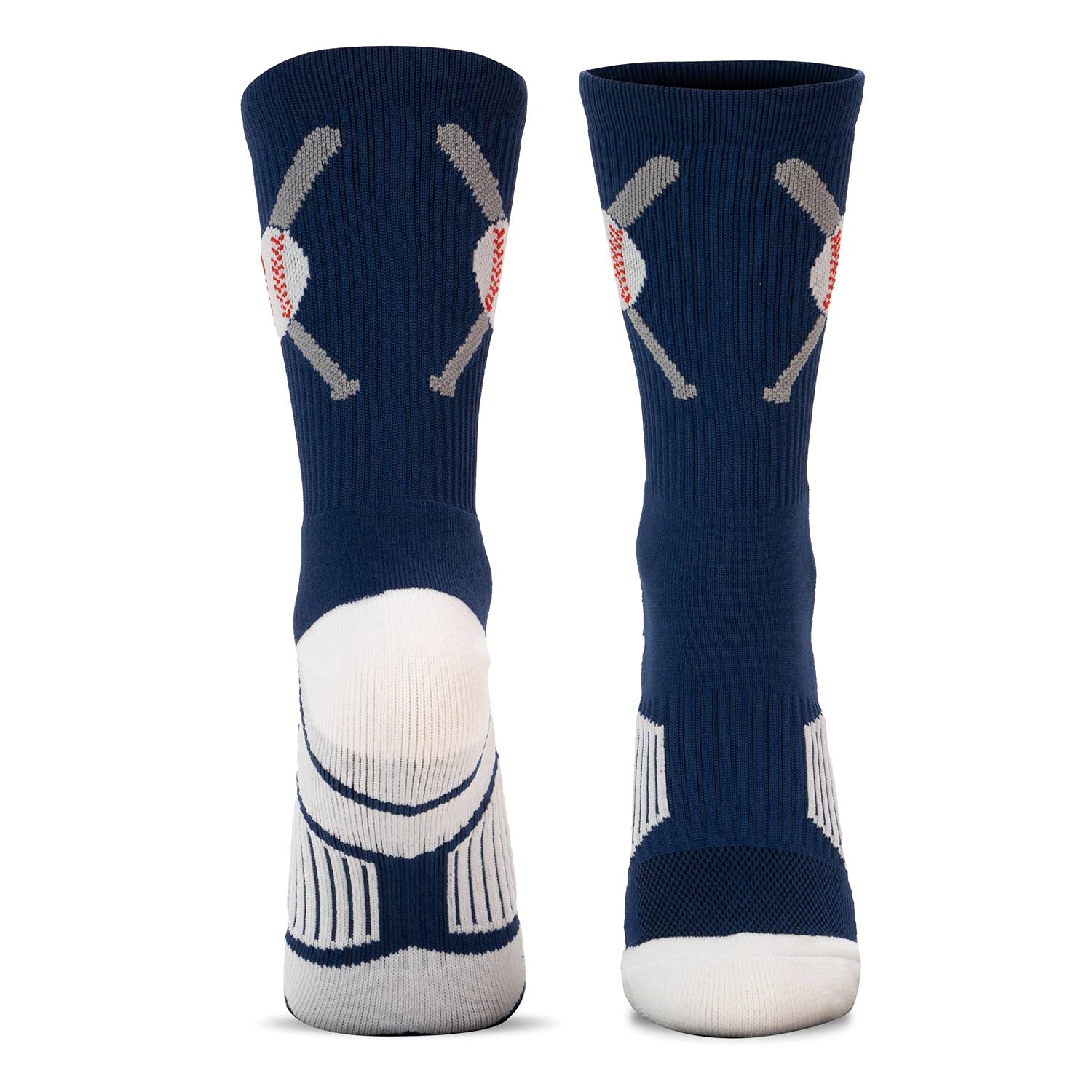 ChalkTalkSPORTS Baseball Performance Crew Socks with Crossed Bats Design - Moisture-Wicking & Cushioned for Youth & Adult Players - Mid-Calf Baseball Socks for Training, Games & Everyday Wear