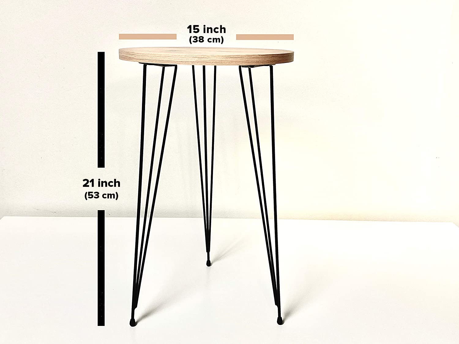 PAK HOME - Set of 2 Round Pine Wood End Tables with Black Metal Legs, Nightstand & Sofa Side Tables for Small Spaces - Perfect for Bedroom, Living Room, Home Office & Balcony Decor | Compact Coffee Tables for Cozy Corners & Modern Interior Design
