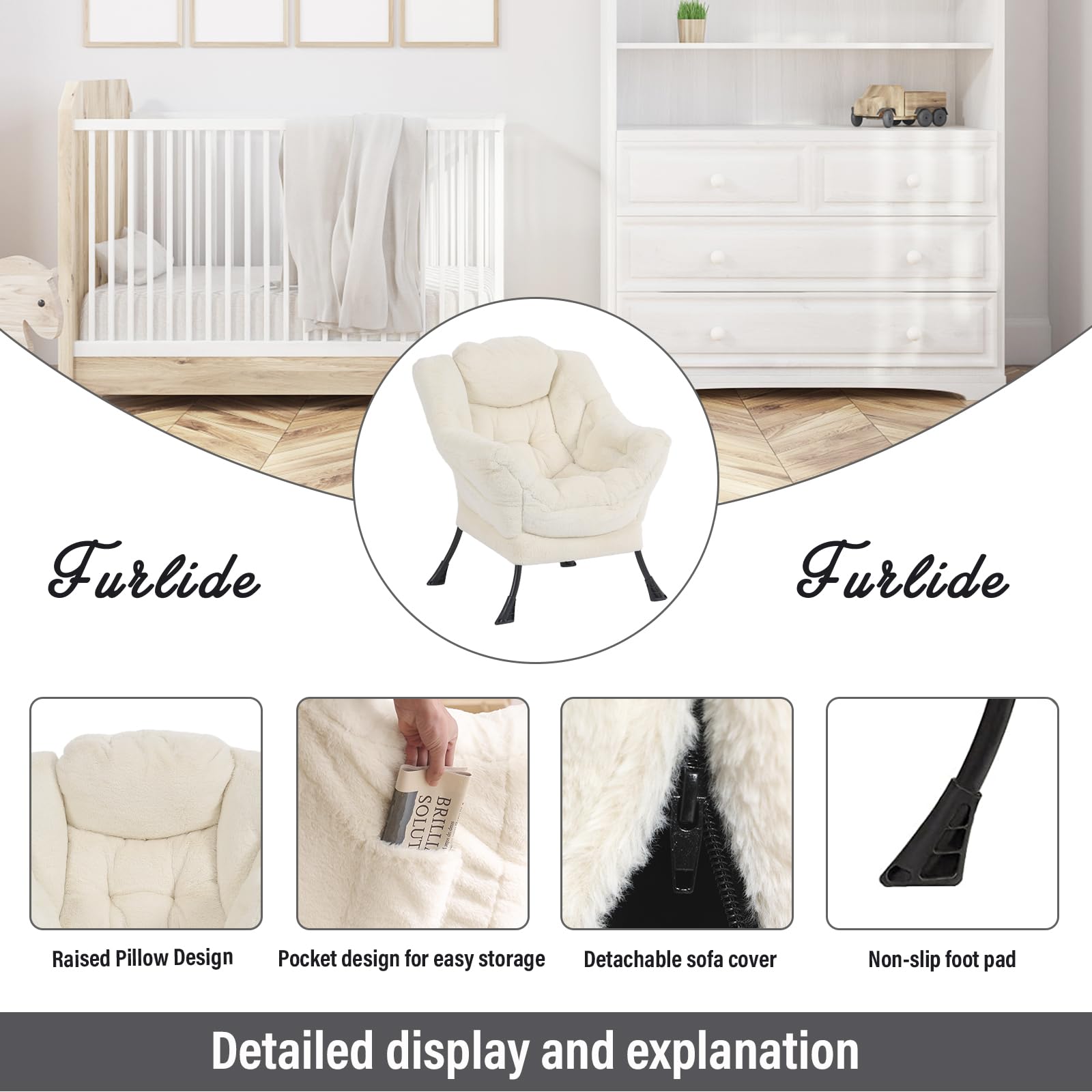 Modern Lazy Chair with Ottoman - Plush Beige Lounge Accent Chair with Folding Footrest for Living Room, Bedroom & Study | Comfortable Reading Chair for Relaxing, Napping & Lounging at Home
