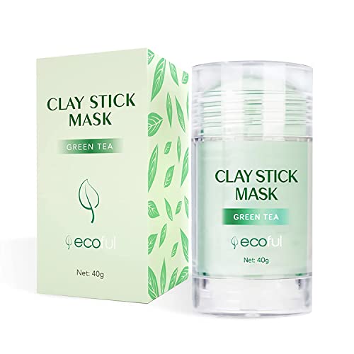 ECOFUL Green Tea & Charcoal Clay Mask Stick - Blackhead Remover, Deep Pore Cleansing, Oil Control & Hydrating Facial Treatment - Anti-Acne, Skin Brightening & Moisturizing for All Skin Types (Men & Women) - Perfect for Daily Skincare Routine, Spa Days & Travel-Friendly Beauty Essential