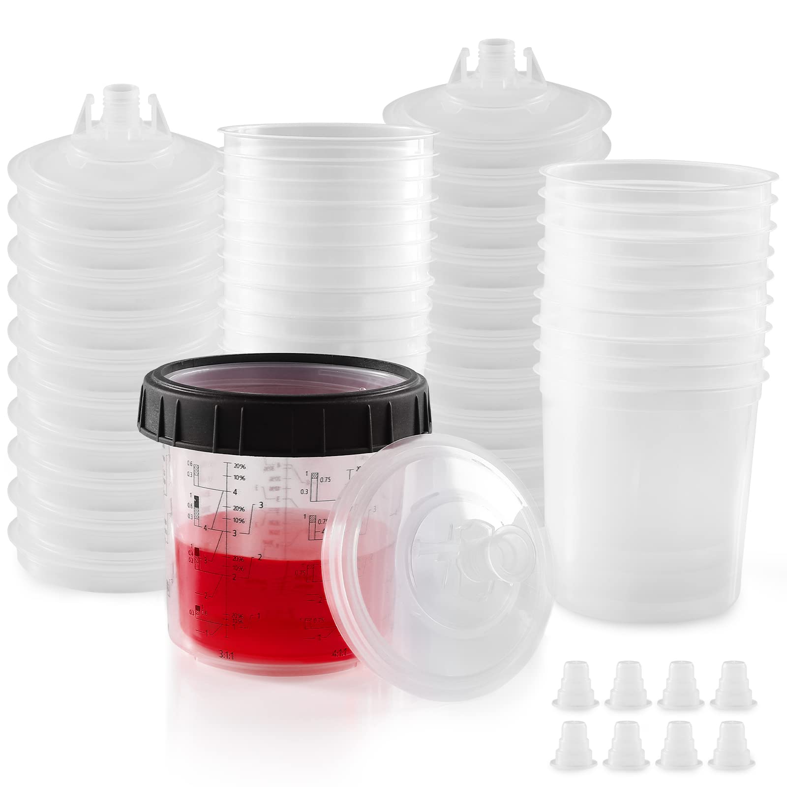 20oz (600ml) Spray Paint Cups Kit - 20 Paint Gun Cup Liners with Lids & Strainers, 1 Hard Cup with Retainer Ring, 8 Plugs - Perfect for Automotive, Furniture & DIY Spray Painting Projects