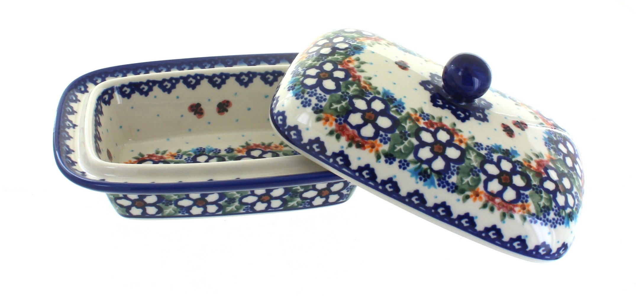 Blue Rose Polish Pottery Scarlett Butter Dish - Handmade Ceramic Butter Keeper with Lid - Elegant Kitchen Decor for Dining Table, Breakfast, and Tea Time