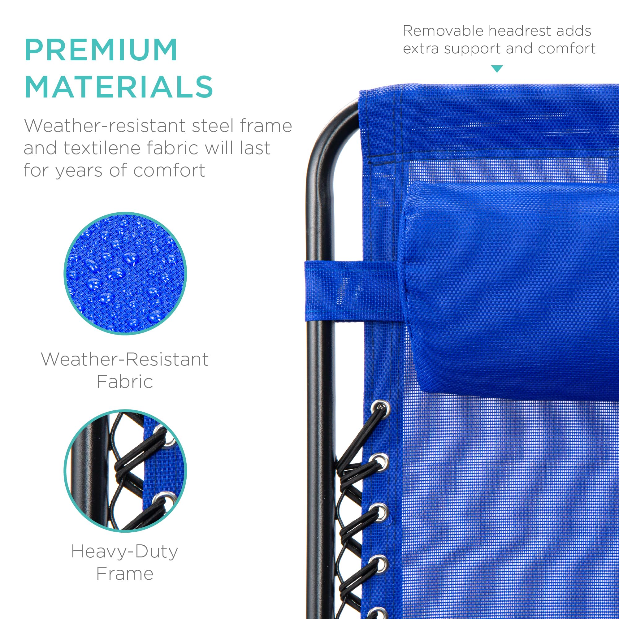 Best Choice Products Set of 2 Adjustable Steel Mesh Zero Gravity Lounge Chair Recliners with Pillows and Cup Holder Trays - Cobalt Blue | Patio, Poolside, Backyard Relaxation Outdoor Furniture