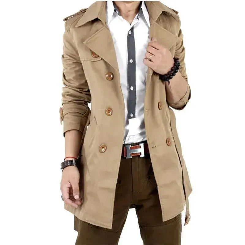Slim Fit Double Breasted Men's Trench Coat - Waterproof Long Coat for Business & Formal Wear | Perfect for Office, Wedding & Winter Fashion