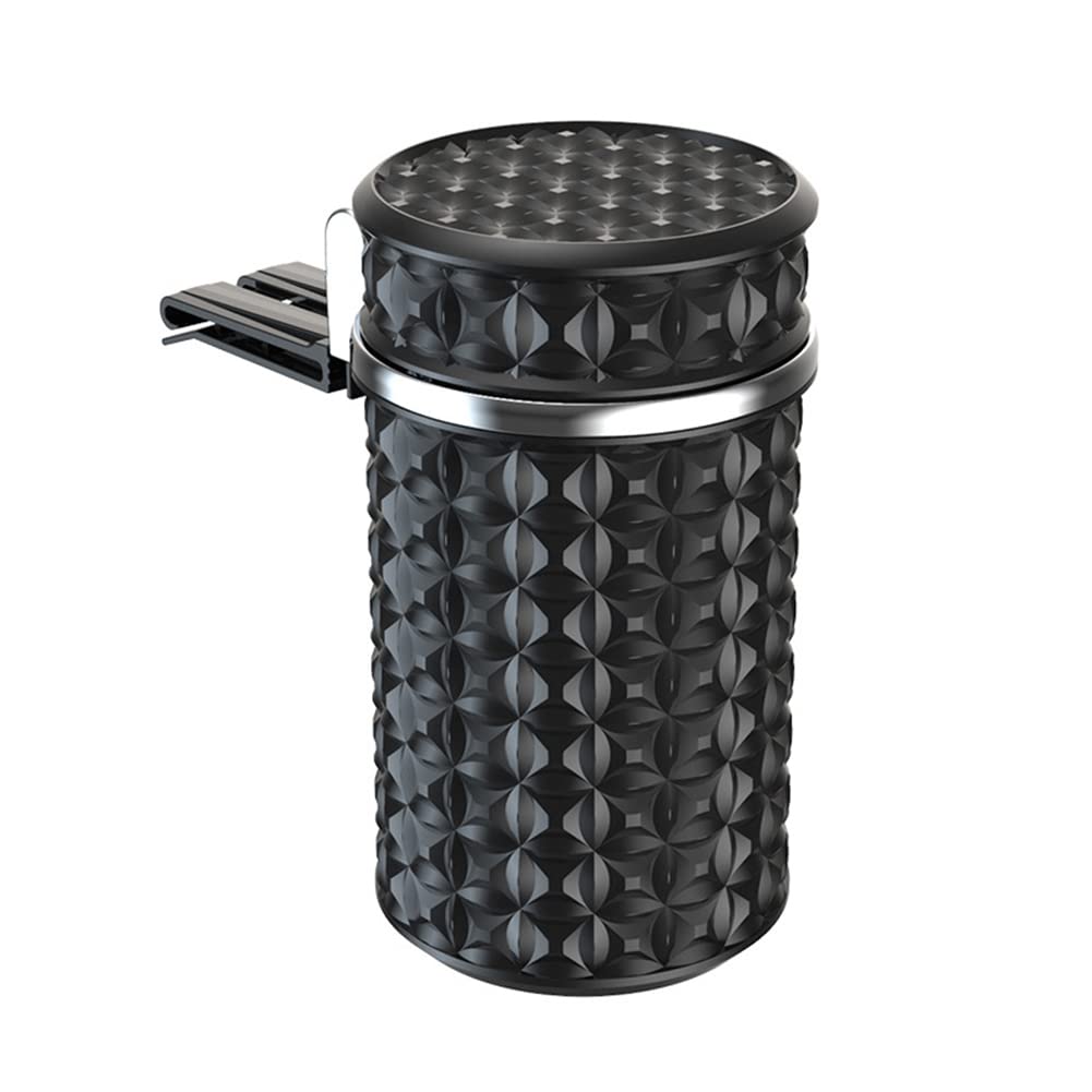 SEADEAR Car Ashtray with Lid & Blue LED Light - Stainless Steel Cigarette Holder with Air Vent Clip, Portable Auto Ashtray & Car Trash Can Fits Most Cup Holders (Black) - Perfect for Road Trips, Commuting & Smoking in Vehicles