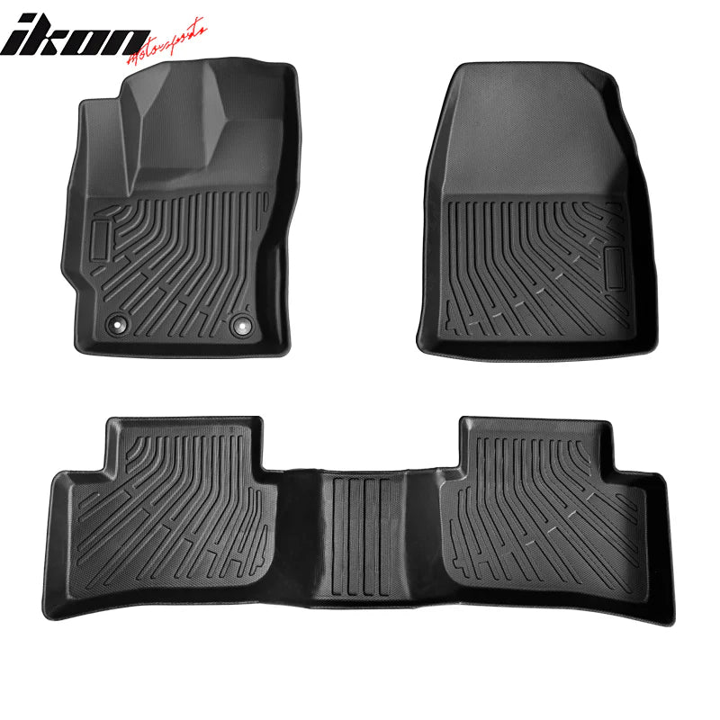 IKON MOTORSPORTS 3D Molded All-Weather Floor Mats for 2022-2024 Toyota Corolla Cross AWD (Not Fit Hybrid/FWD) - Black TPE Custom Fit Car Floor Liners 3-Piece Set - Durable Protection for Mud, Snow & Spills