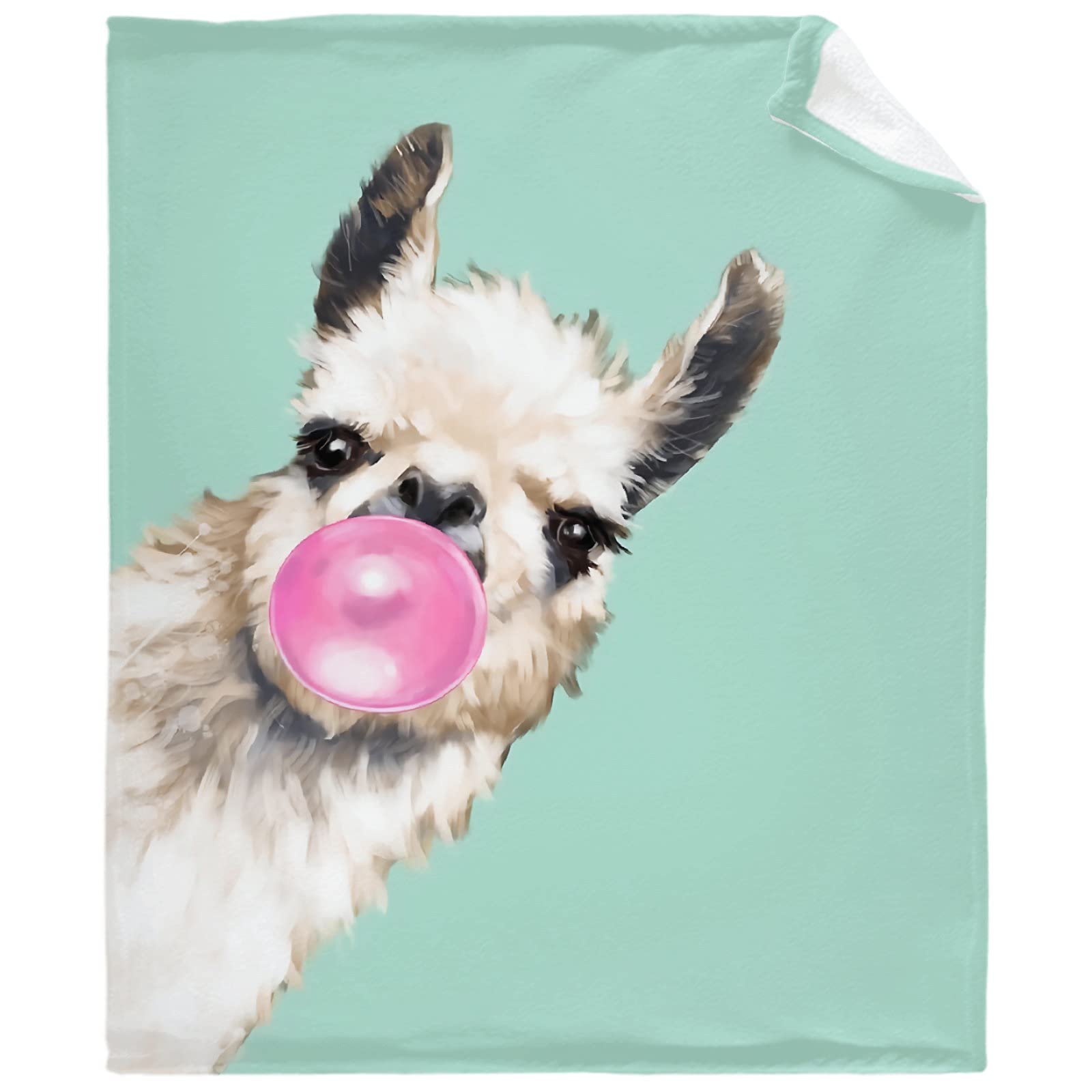 Ultra Soft Flannel Fleece Throw Blanket - Bubble Gum Sneaky Llama Design in Green - All Season Warm & Cozy Quilted Blanket for Bed, Sofa & Couch - 120