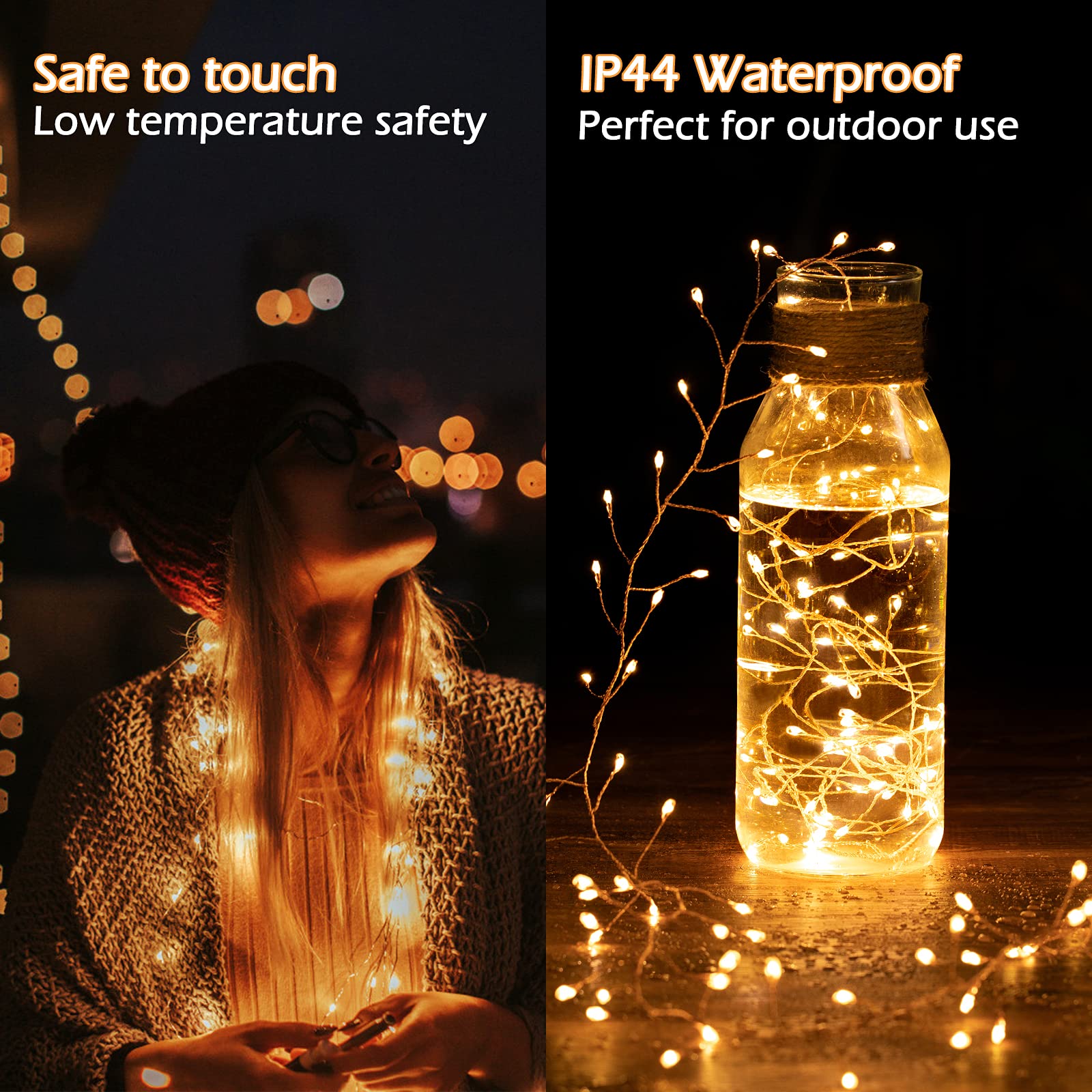 Minetom 200 LED Copper Wire Fairy Lights - 10Ft Waterproof Plug-in Firecracker String Lights for Christmas Tree, Bedroom, Wedding & Home Decor (Warm White) | Perfect for Ceiling, Wreath, Window & Party Decorations