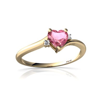 14Kt Gold Lab Pink Sapphire & Diamond 5mm Heart Ring - Delicate Jewelry for Women, Valentine's Gift, Anniversary Present, Engagement Promise Ring