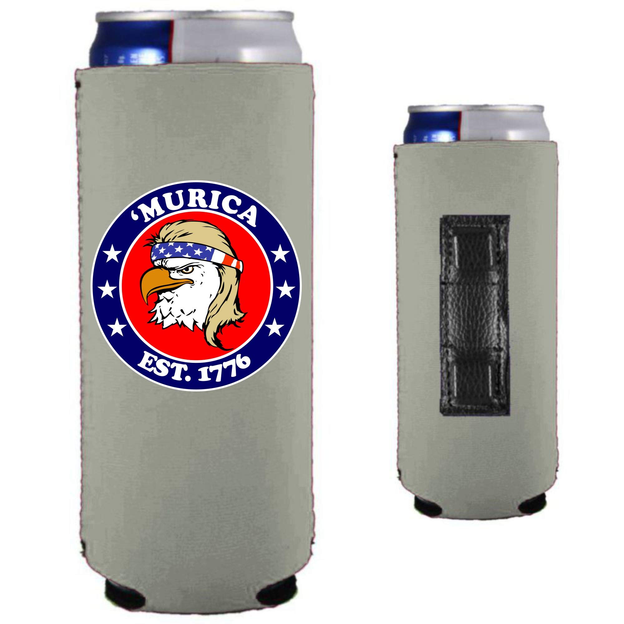 Murica 1776 Magnetic Slim Can Cooler - Insulated Beer Koozie for Cans & Bottles (Gray, 1 Pack) - Perfect for BBQs, Tailgating & Outdoor Parties