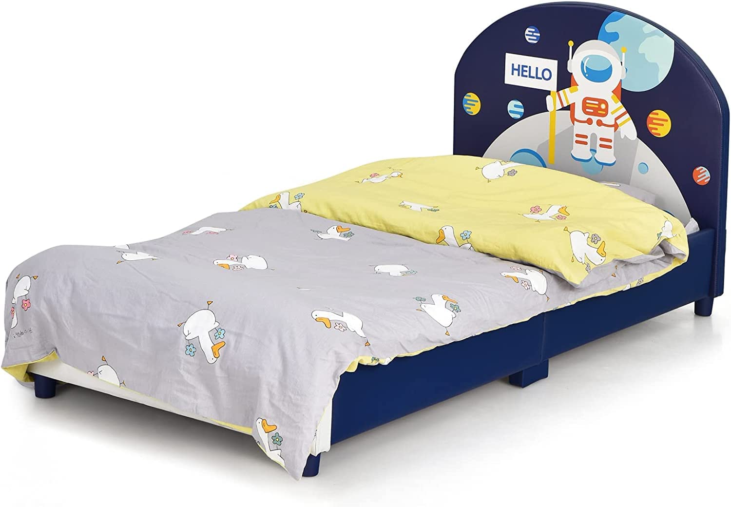 HONEY JOY Twin Bed Frame for Kids - Sturdy Wooden Platform Bed with Headboard & Slat Support, No Box Spring Required - Space Themed Children's Bedroom Furniture for Boys & Girls (Fits Standard Twin Mattress) - Perfect for Small Bedrooms, Daycare Centers & Sleepovers