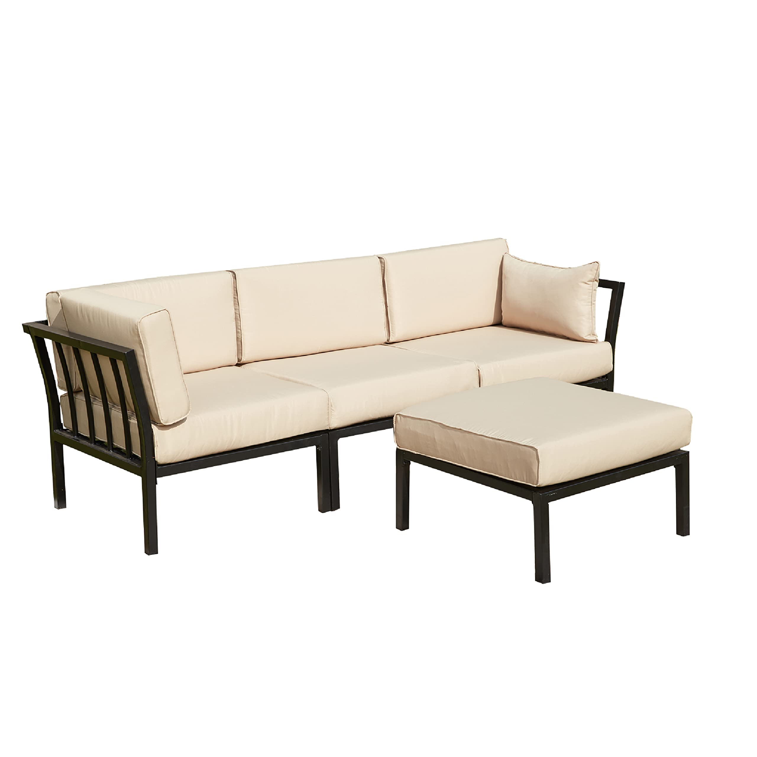 LOKATSE HOME 4-Piece Outdoor Patio Furniture Set - Waterproof Wicker Sectional Sofa with 2 Corner Chairs, 1 Armless Chair & Ottoman - Khaki Cushions - Perfect for Backyard, Garden, Poolside & Patio Relaxation