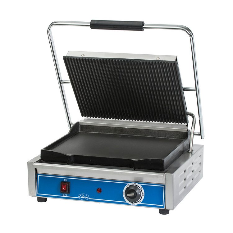 Globe GPGS1410 Mid-Size Combo Plate Panini Grill Press - Perfect for Sandwiches, Paninis & Breakfast - Ideal for Home, Restaurants & Catering