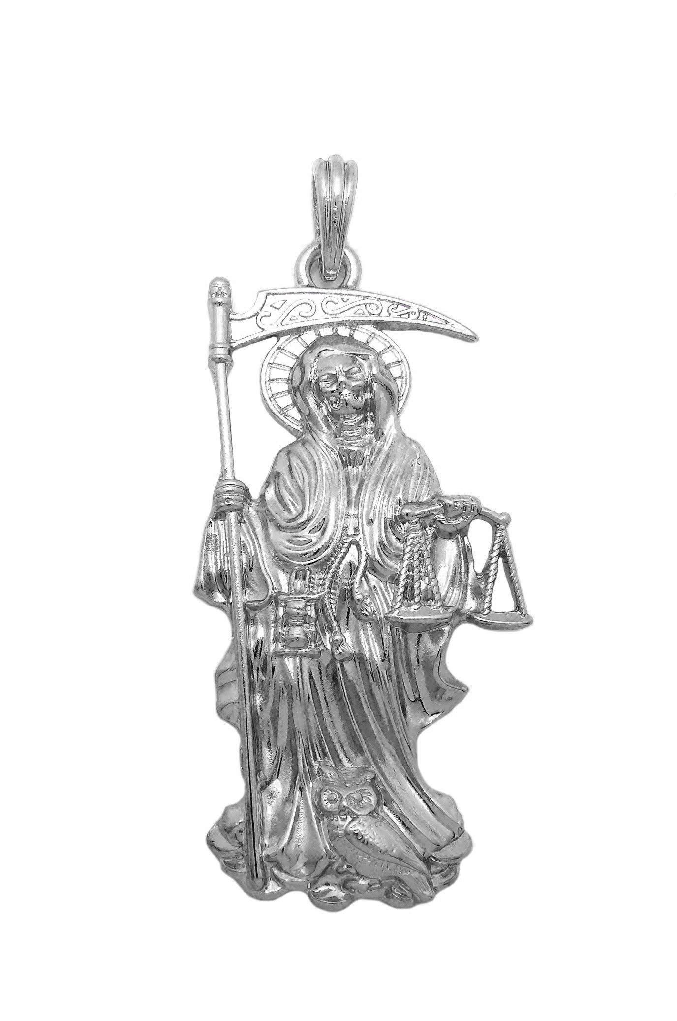18K Iced Out Santa Muerte Pendant with Cuban Link Chain - 18