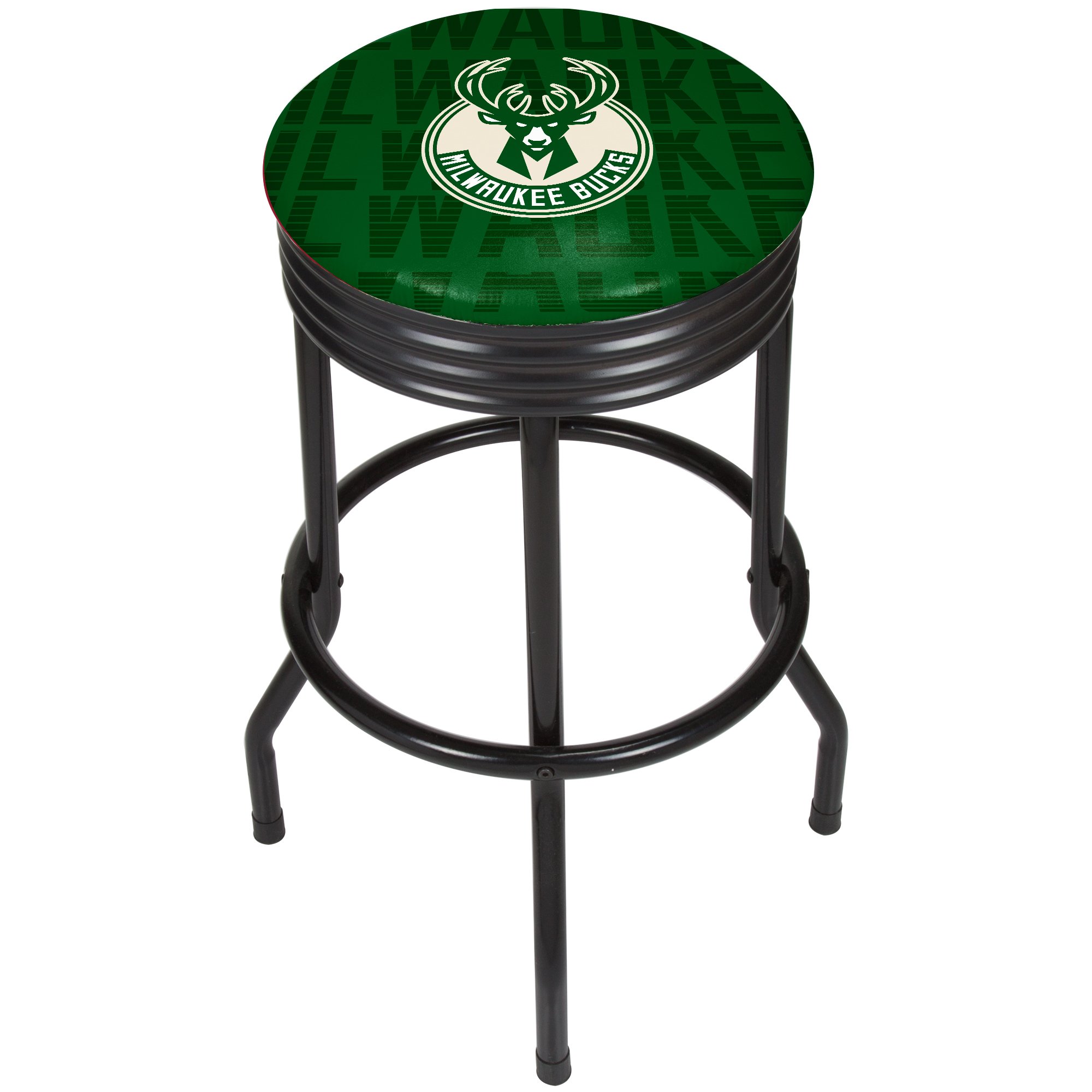 NBA Black Ribbed Bar Stool - Milwaukee Bucks Themed Gameroom Stool - Adjustable Height Bar Chair for Home, Sports Bars & Man Caves - Official NBA Merchandise
