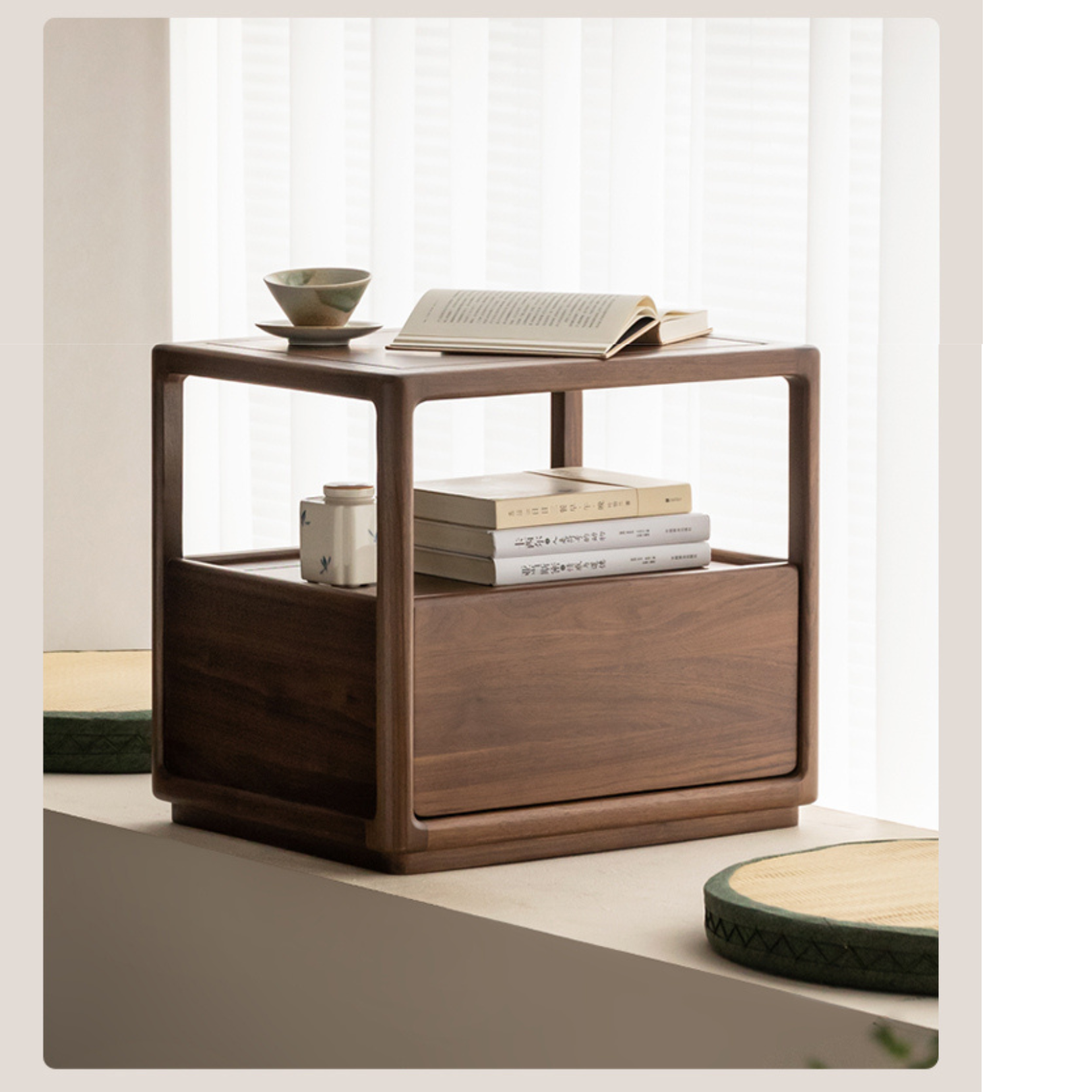 Premium Black Walnut Solid Wood Nightstand with Locking Storage | Modern Bedside Table for Bedroom, Living Room & Office | Durable Wooden Cabinet with Secure Drawer