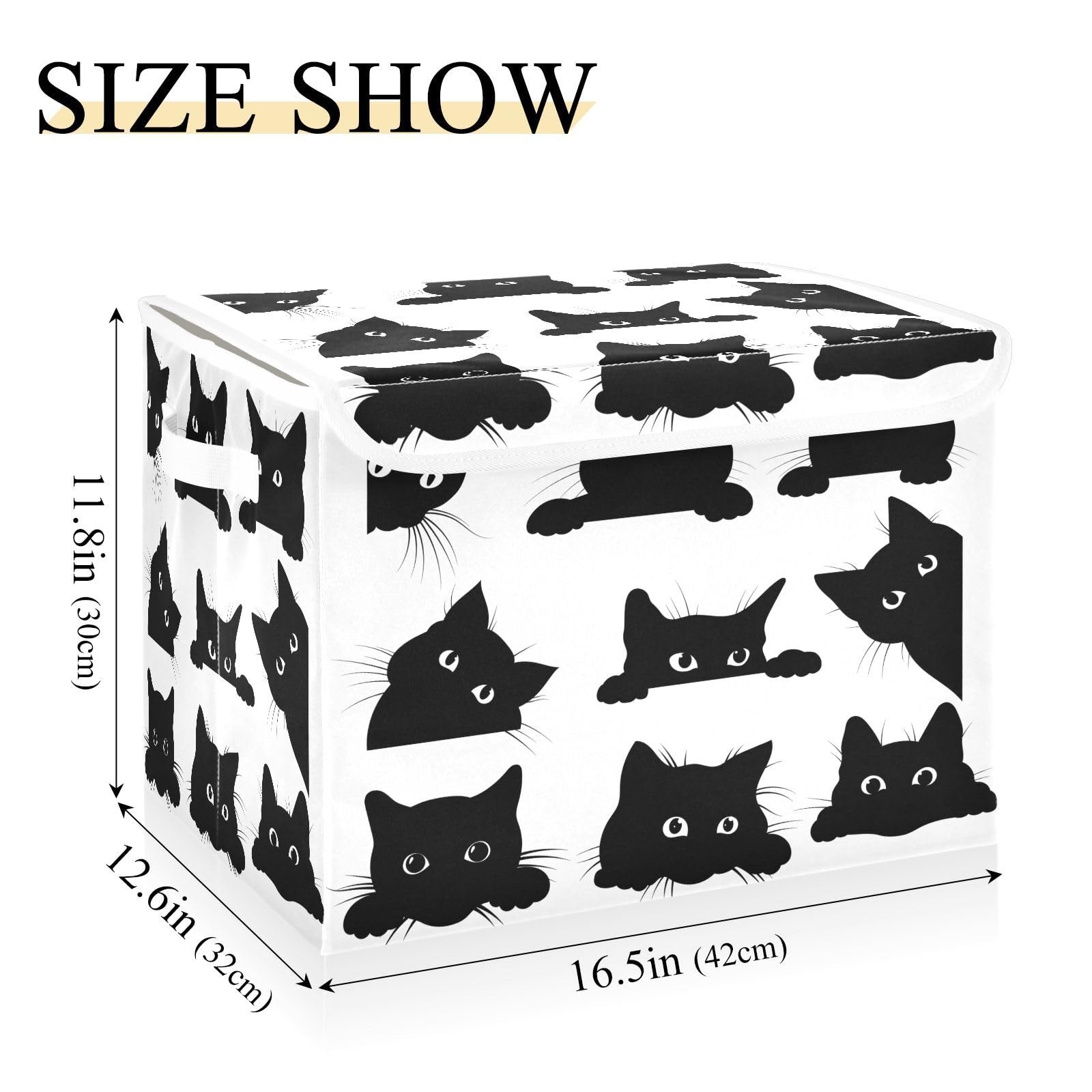 Foldable Storage Bins with Lids & Handles - Large Collapsible Organizer Boxes for Closet, Home, Bedroom & Office | Cute Black Cat Design | Perfect for Toy Storage, Seasonal Decor & Pet Supplies Organization