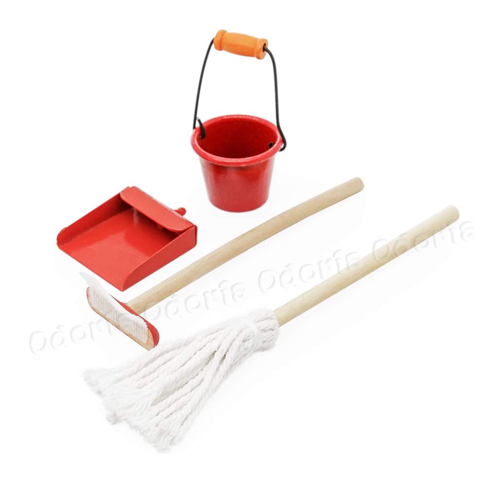 Odoria 1/12 Scale Miniature Mop and Bucket Set - Realistic Dollhouse Cleaning Accessories for DIY Crafts, Model Scenes & Miniature Displays