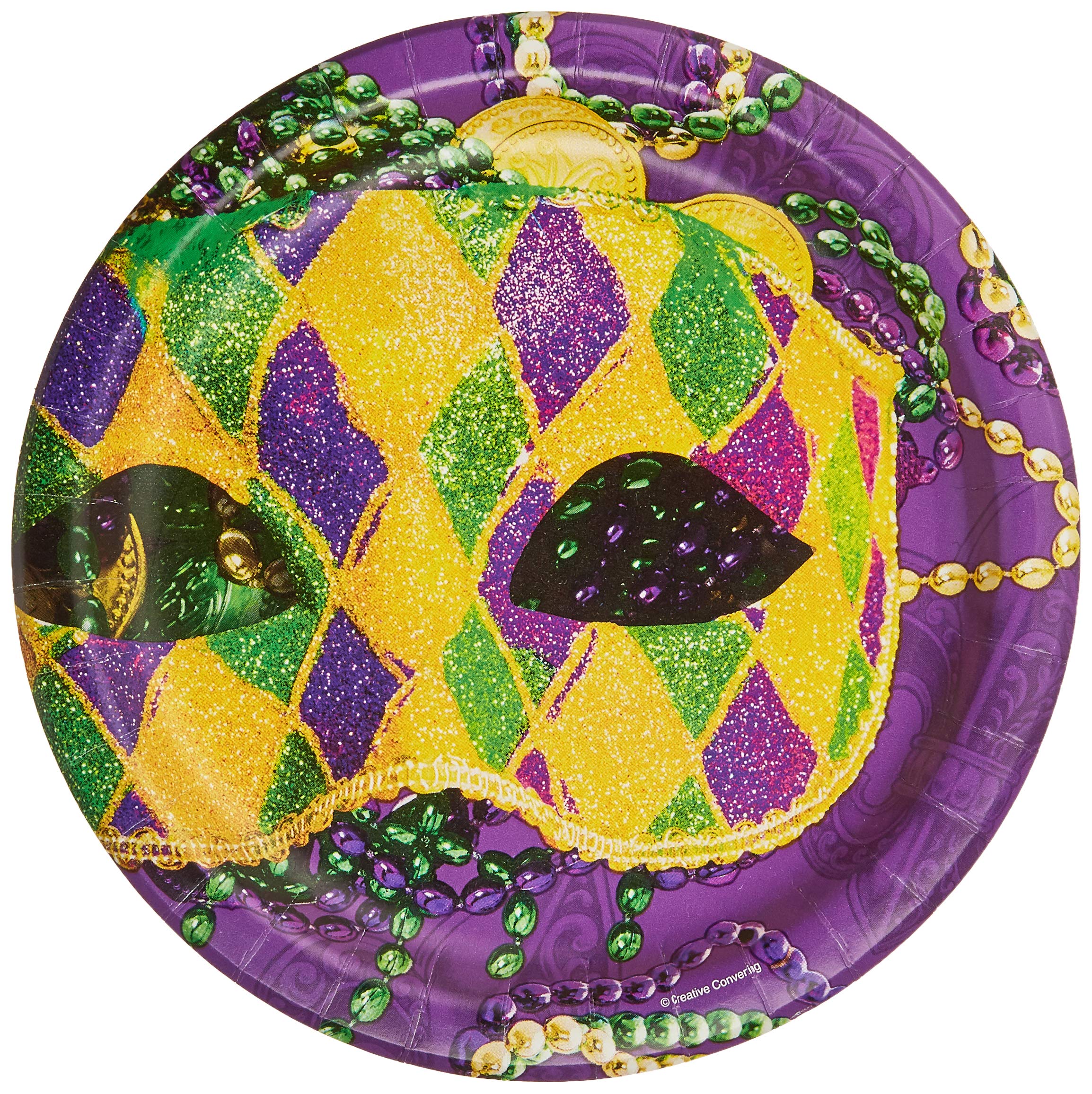 Creative Converting Masks of Mardi Gras 9-Inch Multicolor Paper Plates - Perfect for Mardi Gras Parties, Carnival Celebrations & Themed Events