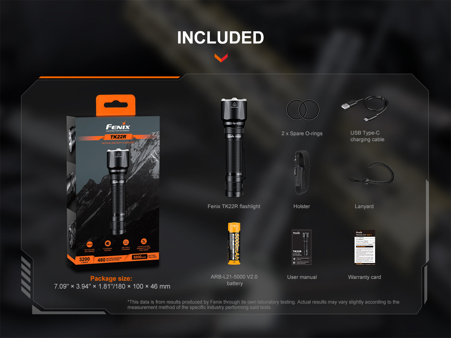 Fenix TK22R Rechargeable Tactical Flashlight - 2000 Lumens, USB-C Charging, IP68 Waterproof for Police, Military & Outdoor Adventures (Camping, Hiking, Emergency)