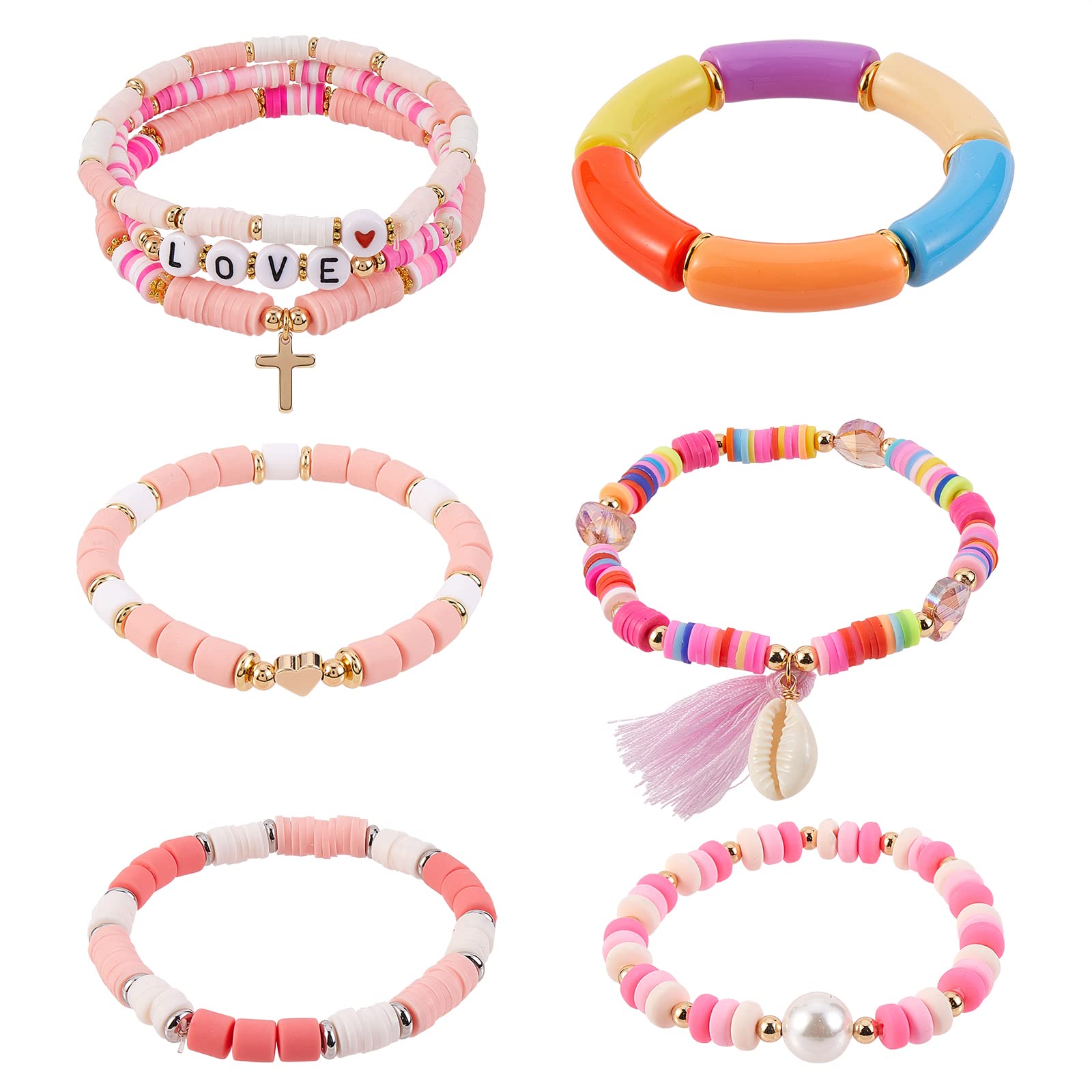 Ornaland Stretch Beaded Bracelets for Women & Men - Stackable Bohemian Heishi Beads Surfer Jewelry - Perfect for Summer, Beach, Festival & Boho Fashion Accessories