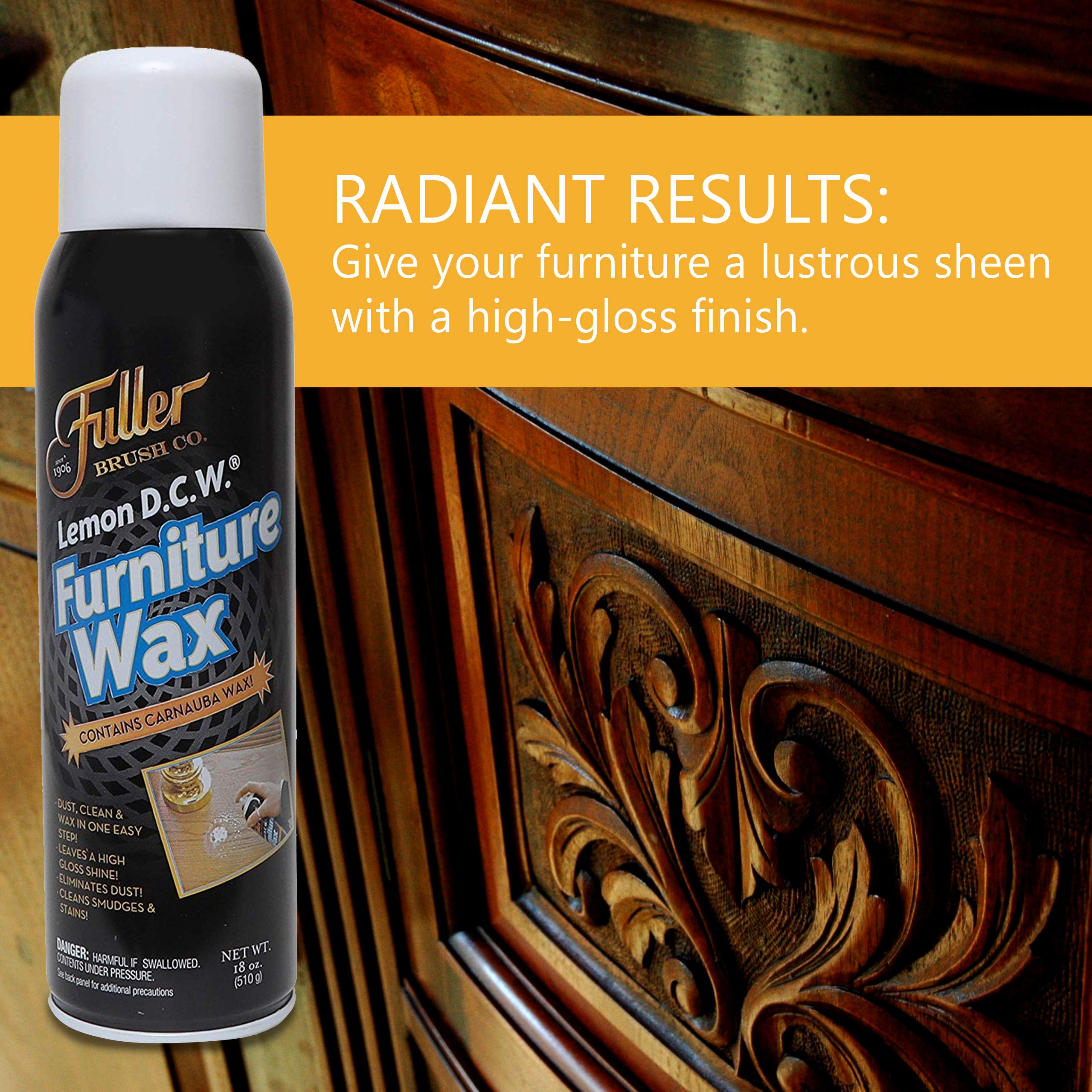 Fuller Brush Lemon D.C.W. Furniture Wax - 18 oz All-in-One Spray for Dusting, Cleaning & Waxing Wood Furniture - Perfect for Home, Office & Antique Care