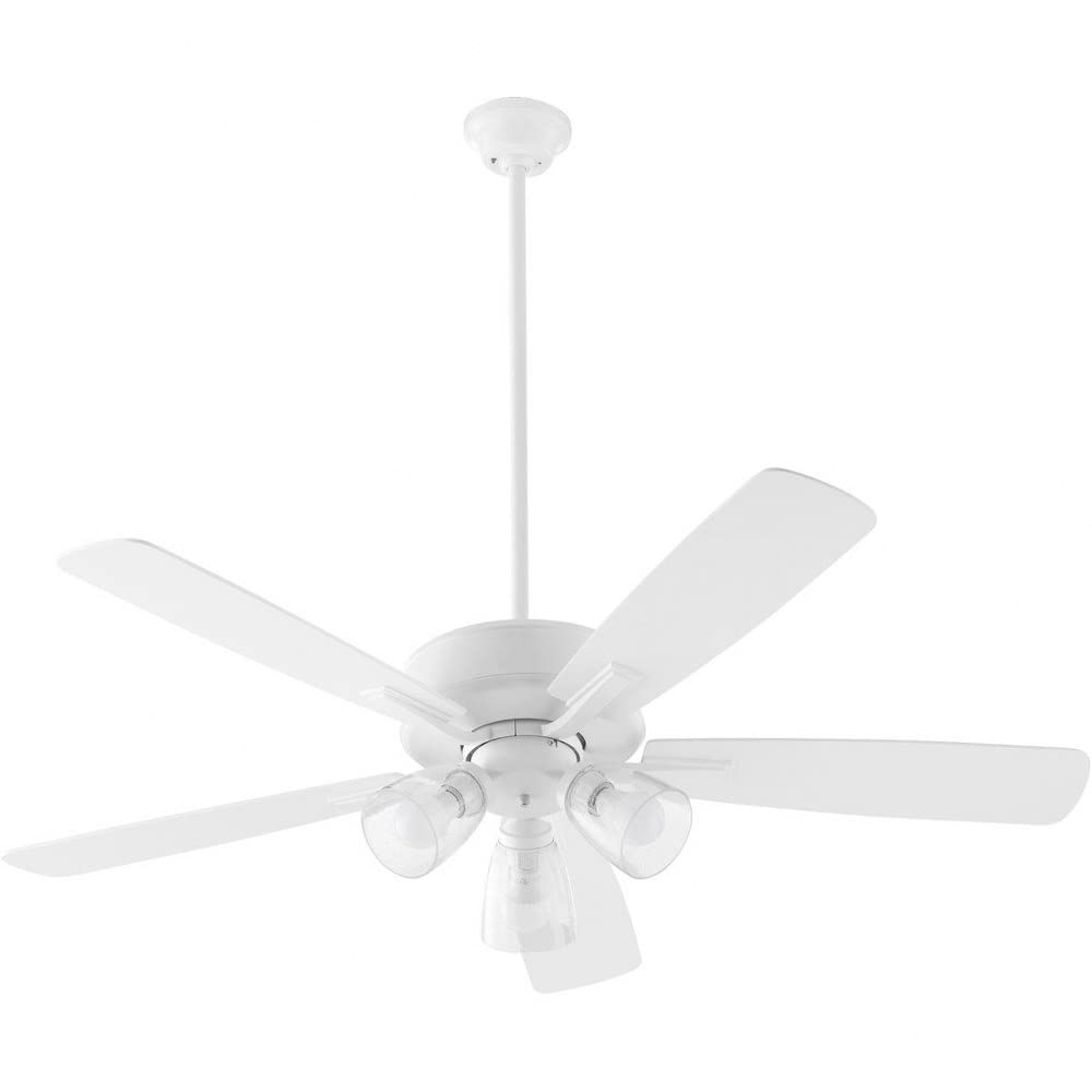 Quorum 4525-2308 Ovation 52 Inch Ceiling Fan with LED Light Kit, Remote Control, Reversible Blades - Studio White Finish for Living Room, Bedroom & Outdoor Covered Patio