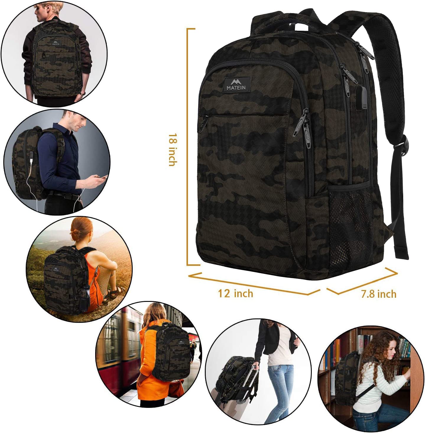 15.6 Inch Laptop Backpack with USB Charging Port - Water-Resistant Business Travel Bag for Men & Women, Durable College Bookbag for Work, School, and Daily Commute