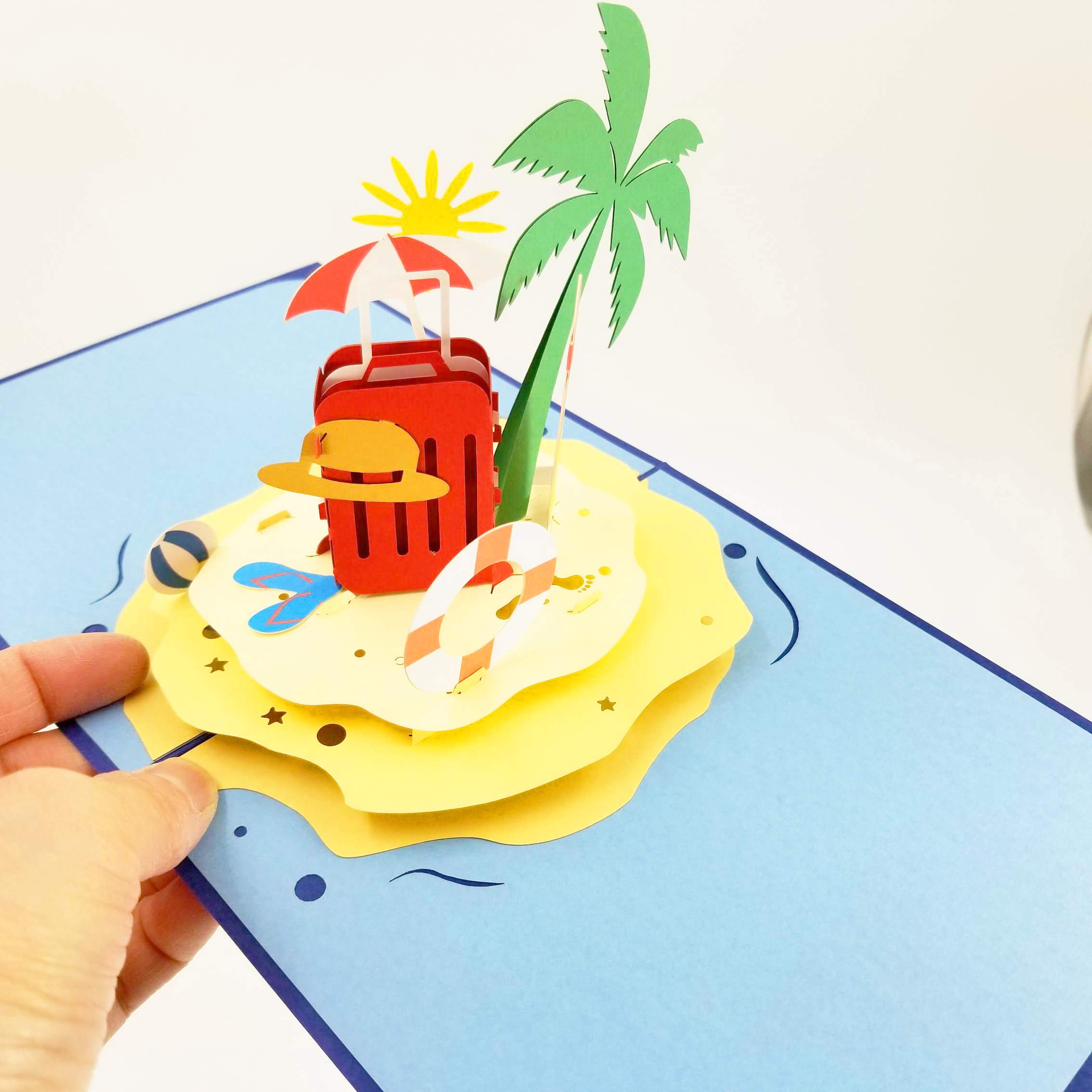 Beach Pop Up Greeting Card - Retirement, Birthday, Congratulations, Father's Day, Mother's Day Card with 3D Island Luggage Design | Perfect for Beach Lovers & Vacation-Themed Celebrations