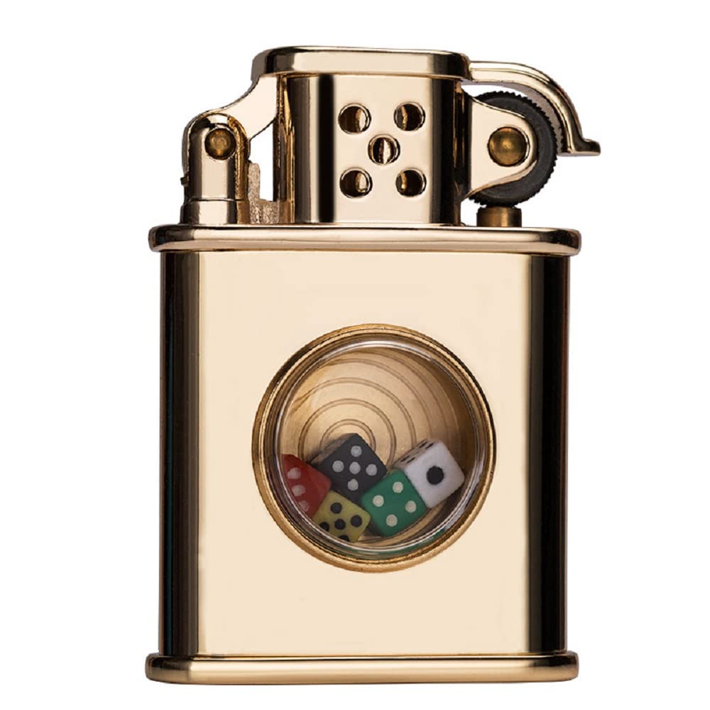 Vintage Antique Windproof Kerosene Lighter - Brass Trench Style Reusable Cigarette Lighter with Dice Design | Perfect for Outdoor Camping, Survival Kits & Collector's Items