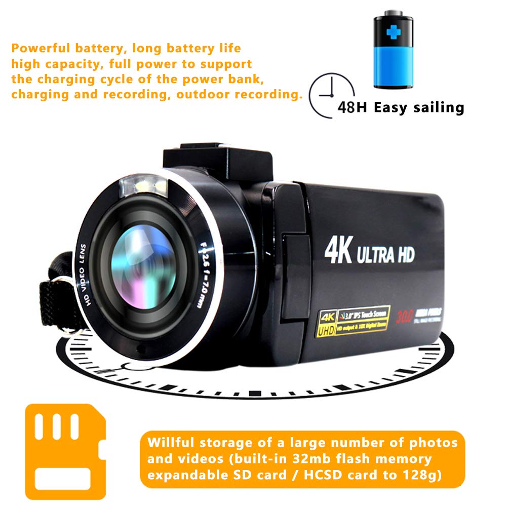 4K Anti-Shake Digital Video Camera with 18X Zoom & 3in IPS Touch Screen - HD DV Camcorder for Outdoor Recording, Vlogging, Travel, and Family Events