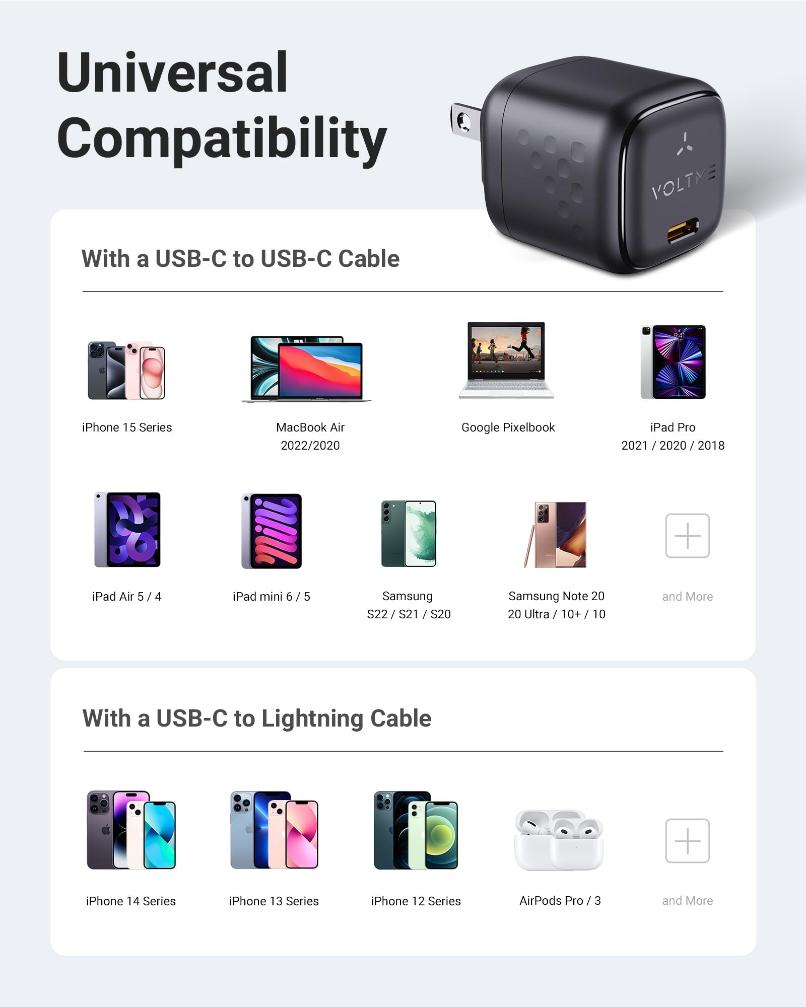VOLTME 30W GaN III Fast Charger with 3.3FT USB C Cable - Compact Foldable USB C Wall Charger Block for iPhone 16/15/14/13 Pro Max, Samsung Galaxy S23/S22, iPad Pro/Mini, Pixel 8/7 - Perfect for Travel, Office & Home Charging (Black)