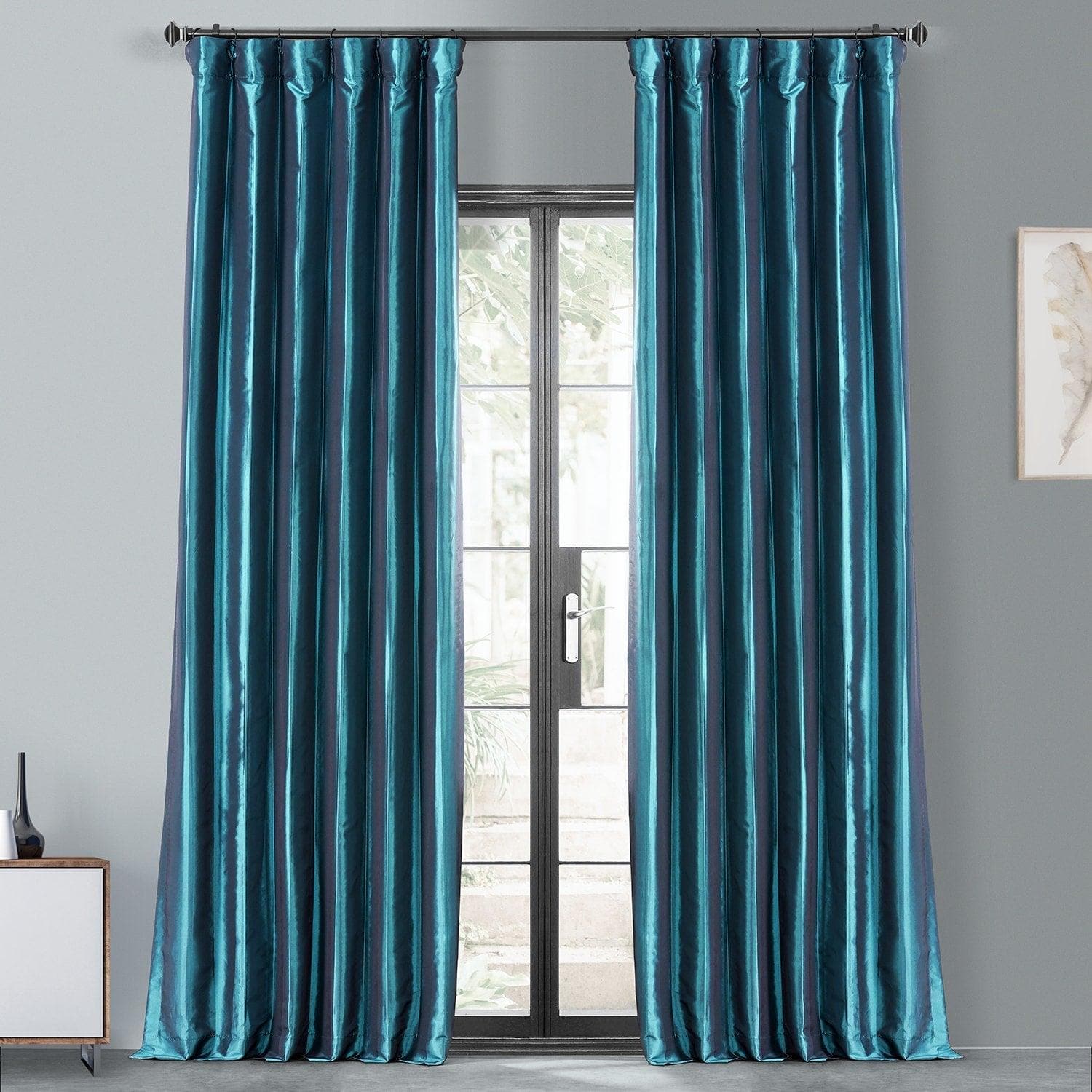 Mediterranean Style Faux Silk Taffeta Blackout Curtains for Bedroom & Living Room - Thermal Insulated Light Blocking Window Drapes