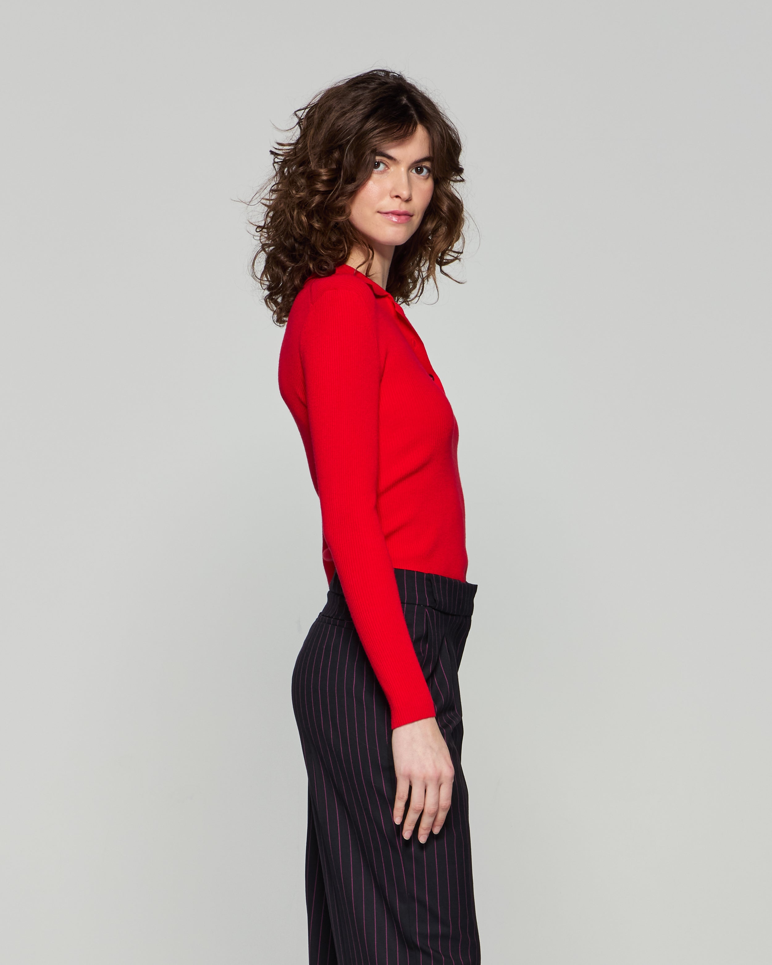 Stylish Ribbed Henley Top for Men & Women - Comfortable Red Knit Shirt for Casual Wear, Layering & Everyday Outfits