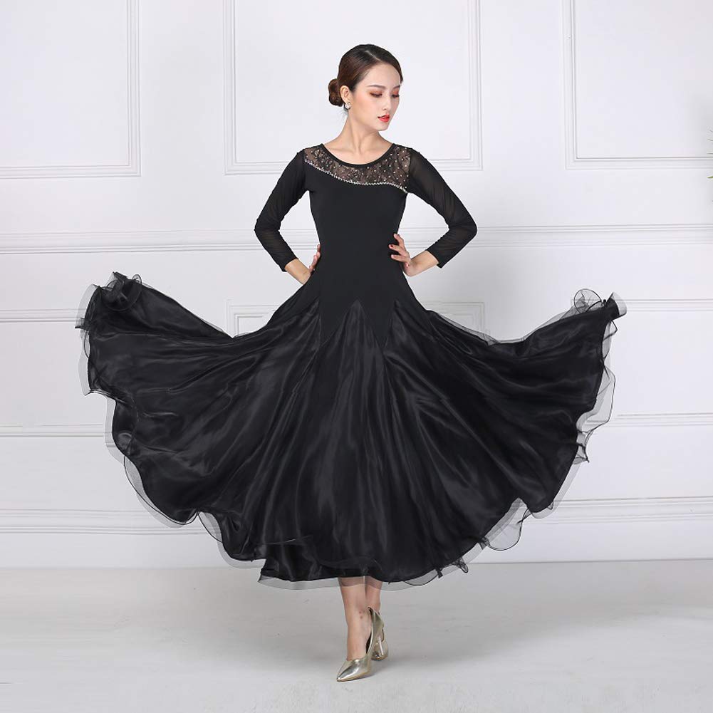 Elegant Ballroom Dance Dress for Women - Long Sleeve Slim Fit Waltz Performance Costume | Competition Standard Outfit for Latin, Standard & Social Dancing