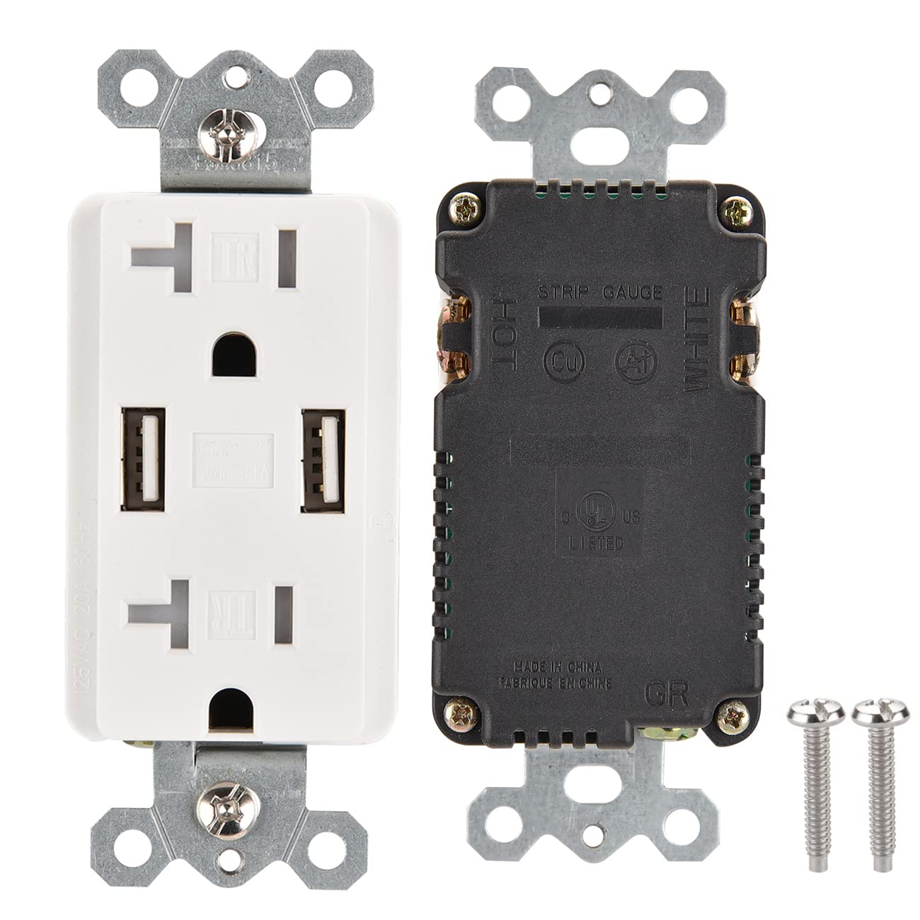 10-Pack White UL Listed USB Charger Wall Outlet with 3.1A Fast Charging Ports & 20A Tamper-Resistant Duplex Receptacles - Perfect for Home, Office, and Hotel Charging Stations