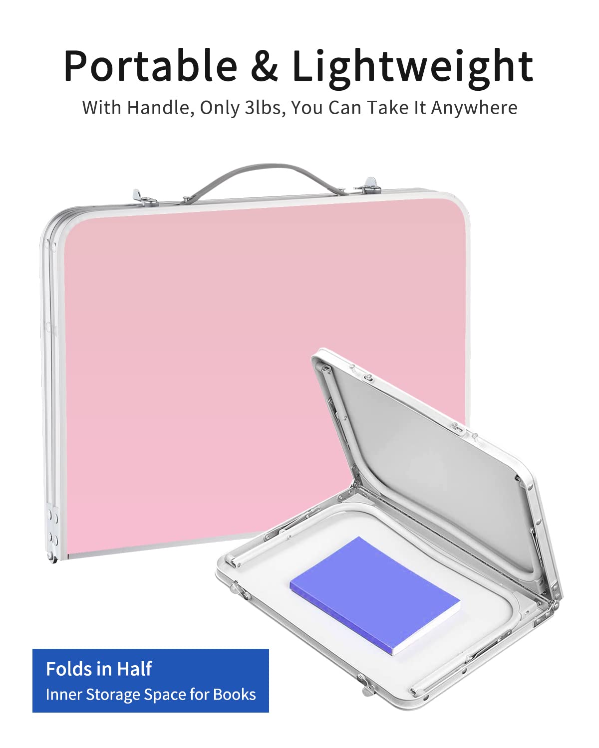 Foldable Laptop Desk with Storage | Portable Bed Tray for Breakfast, Reading & Work | Lightweight Picnic Table with Holder | Perfect for Home, Office, Travel & Outdoor Use (Pink)