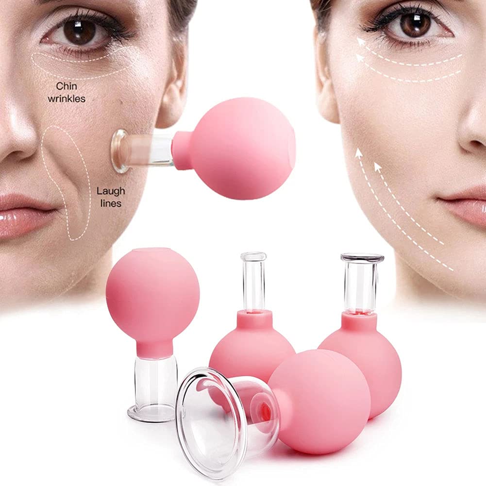 4PCS Mini Glass Face Cupping Massager Set - Facial Vacuum Suction Therapy for Cellulite, Wrinkles & Back Pain Relief - Perfect for Home Spa, Skincare Routine & Relaxation Therapy