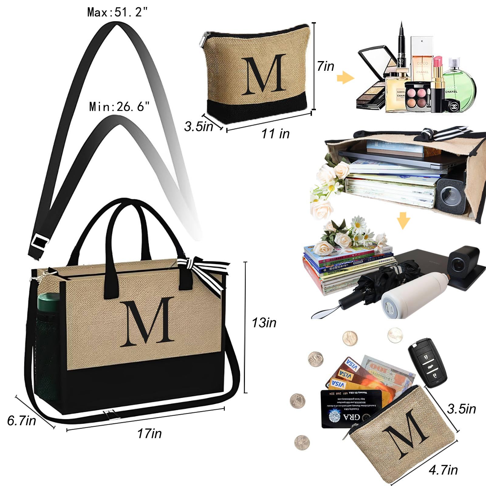 Personalized Monogrammed Tote Bags for Women - 3-Piece Set, Custom Birthday Gifts, Unique Present for Her | Perfect for Work, Travel, Shopping & Beach Outings