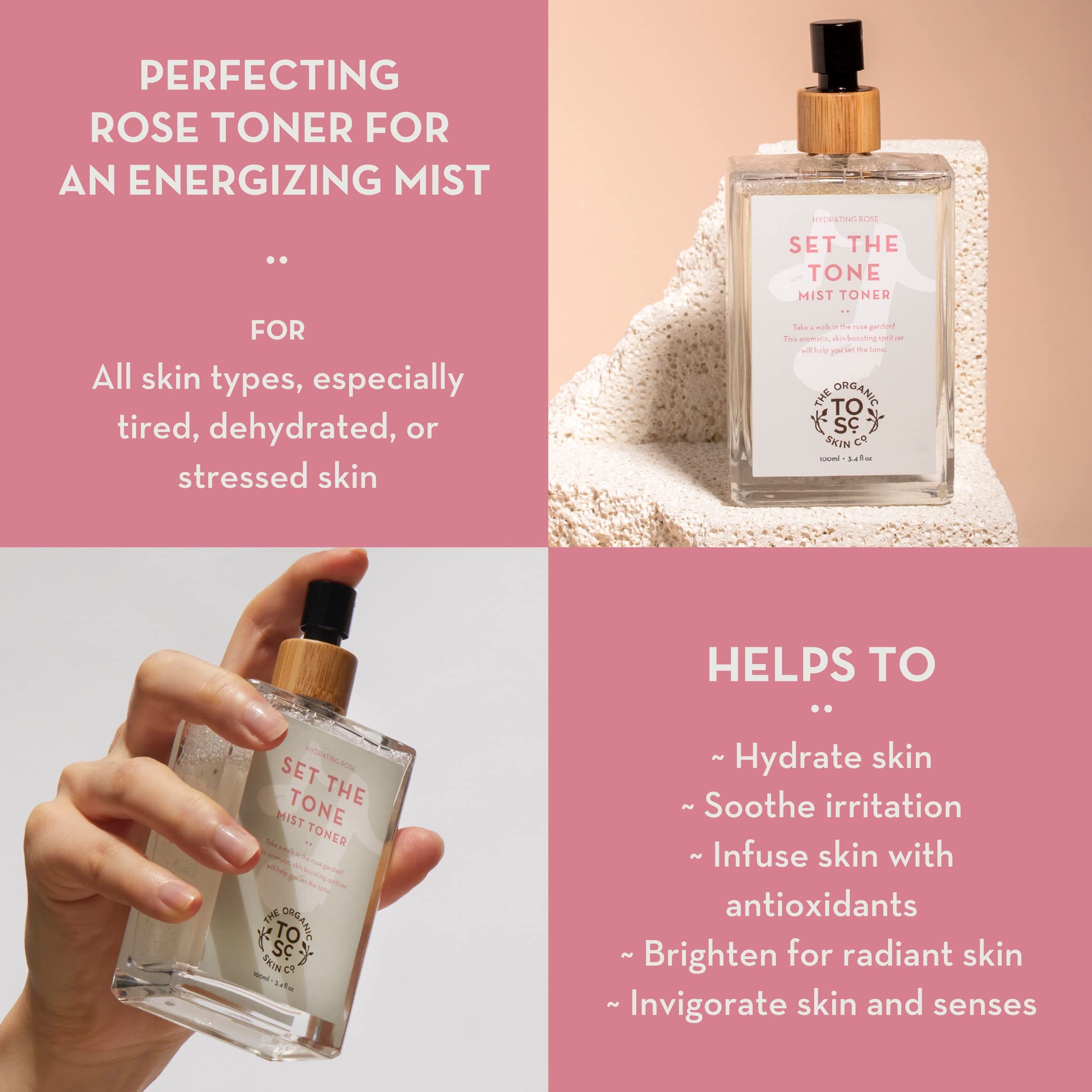 Organic Hydrating Facial Toner Spray with Rosewater & Aloe Vera | Set The Tone by The Organic Skin Co. | Alcohol-Free Face Mist for Women & Men | Honeysuckle & Rose Oil Infusion | Perfect for Daily Skincare Routine, Post-Workout Refresh & Travel Essentials