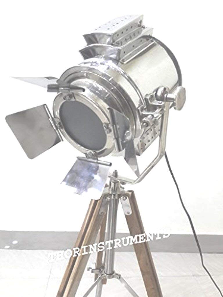 Vintage Classic Tripod Table Lamp with Wooden Stand - Nautical Searchlight Style Rustic Home Decor for Living Room, Bedroom, or Office - Perfect Gift Idea for Housewarming & Holiday Presents