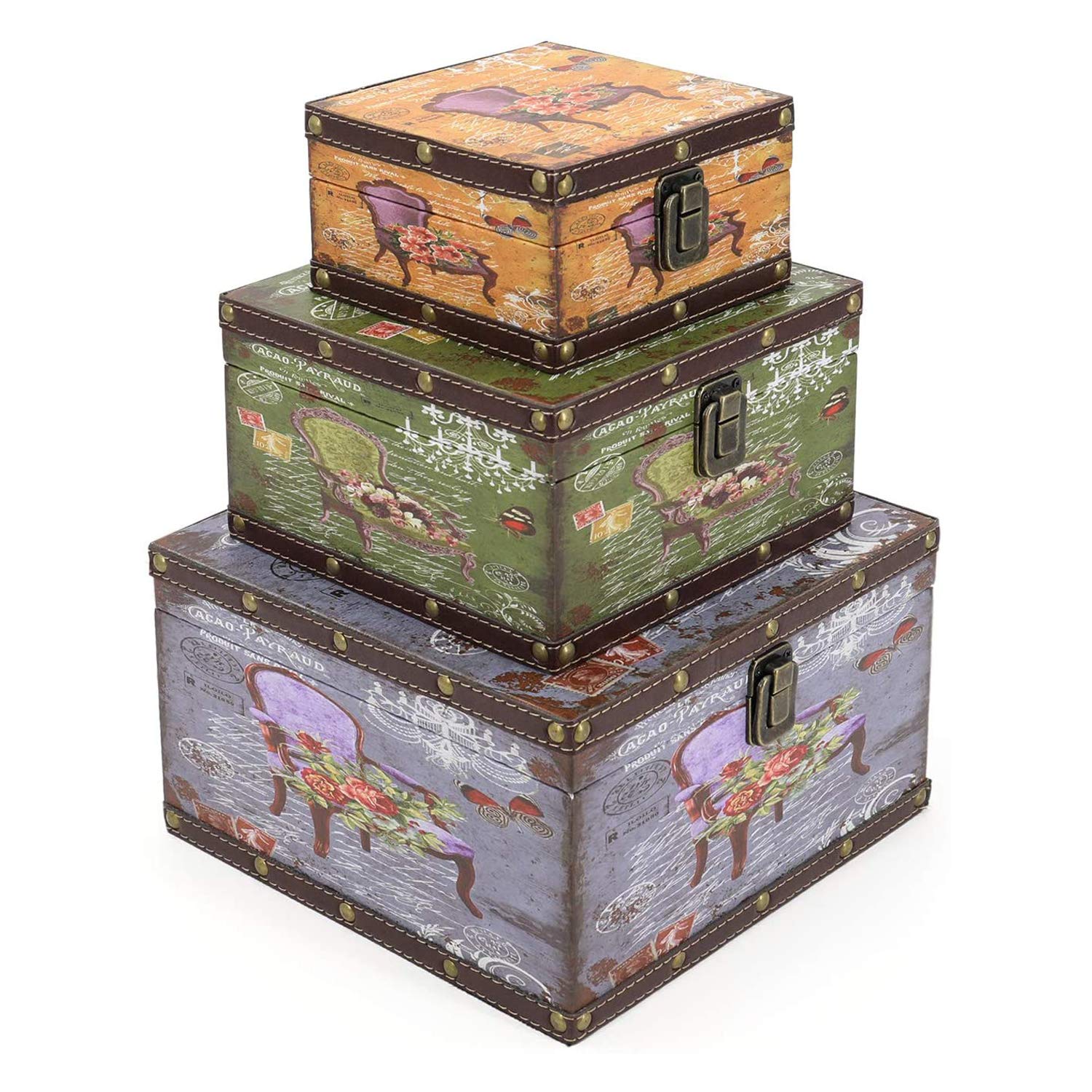Jolitac Set of 3 Vintage Wooden Storage Boxes - Rustic Decorative Nesting Crates with Latch & Lid for Home Decor, Photos, Jewelry, Cash - Perfect for Living Room, Bedroom & Office Organization