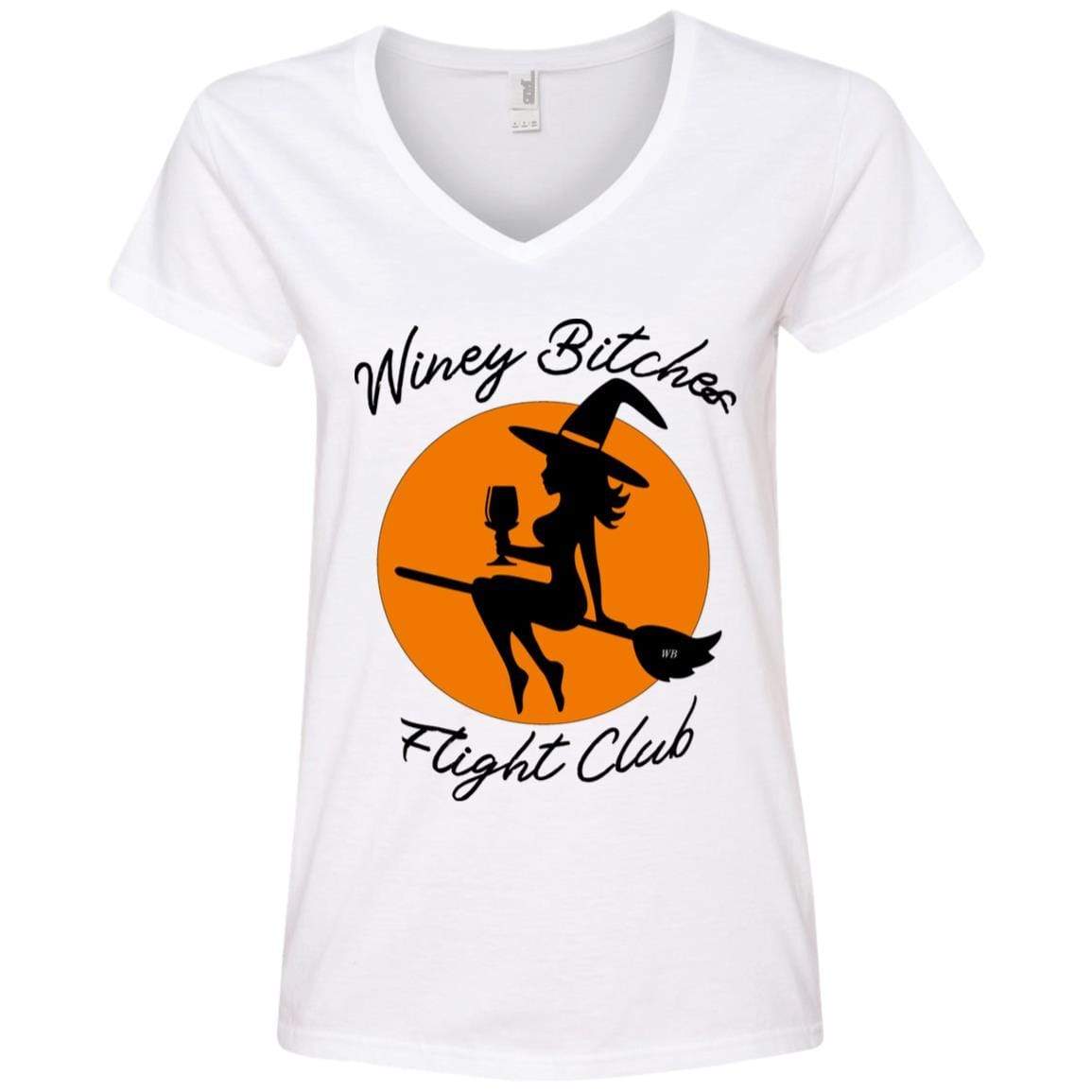Winey Bitches Flight Club Ladies V-Neck T-Shirt | Funny Wine Lover Tee for Women | Perfect for Wine Tasting Parties & Girls Night Out