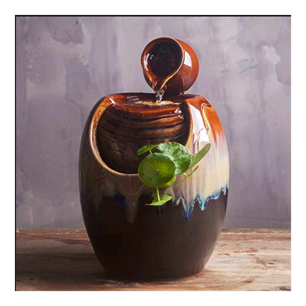 Brown Glazed Pot Tabletop Fountain - Indoor Relaxing Water Feature for Bedroom, Living Room & Home Office | Zen Desktop Fountain for Stress Relief & Home Decor