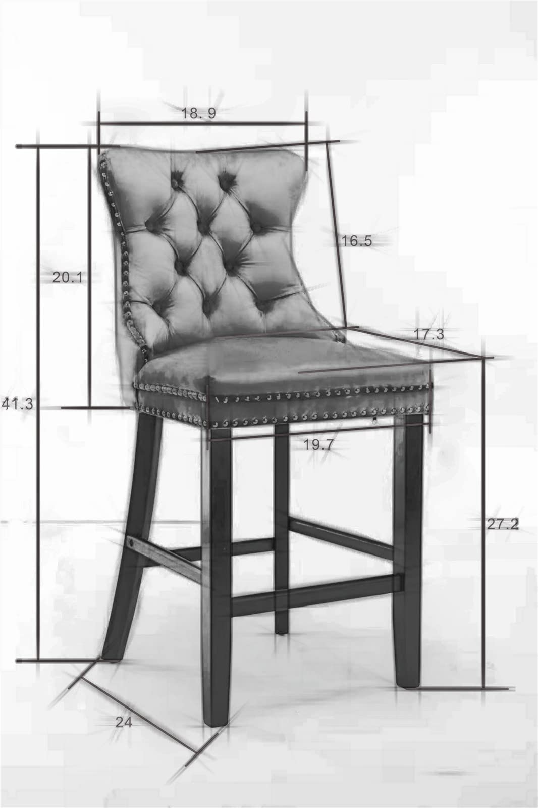 LZ LEISURE ZONE 2-Piece Velvet Upholstered Counter Height Bar Stools Set - Button Tufted Decor, Chrome Nailhead Trim & Back Ring, 27.2